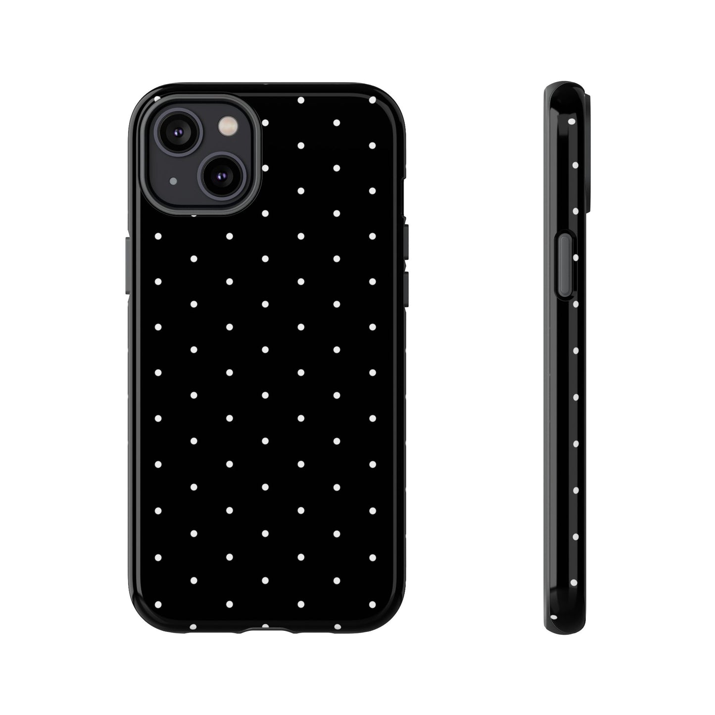Phone Case, Elegant Black Tough Case with White Dots, Stylish Protective Cover, Minimalist Design, Gift for Her, Birthday Present, Christmas
