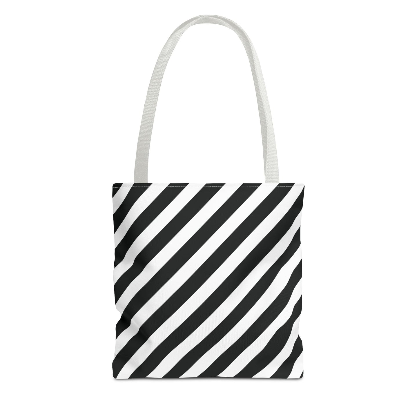 Black and White Diagonal Striped Tote Bag
