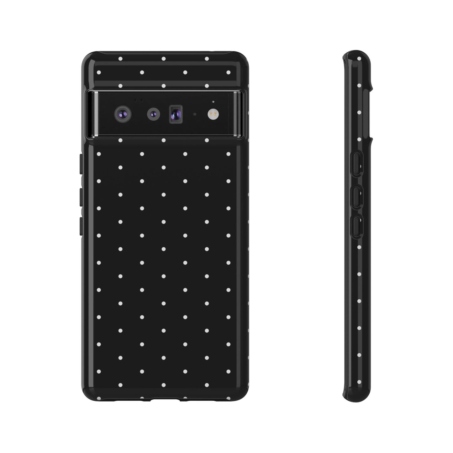 Phone Case, Elegant Black Tough Case with White Dots, Stylish Protective Cover, Minimalist Design, Gift for Her, Birthday Present, Christmas