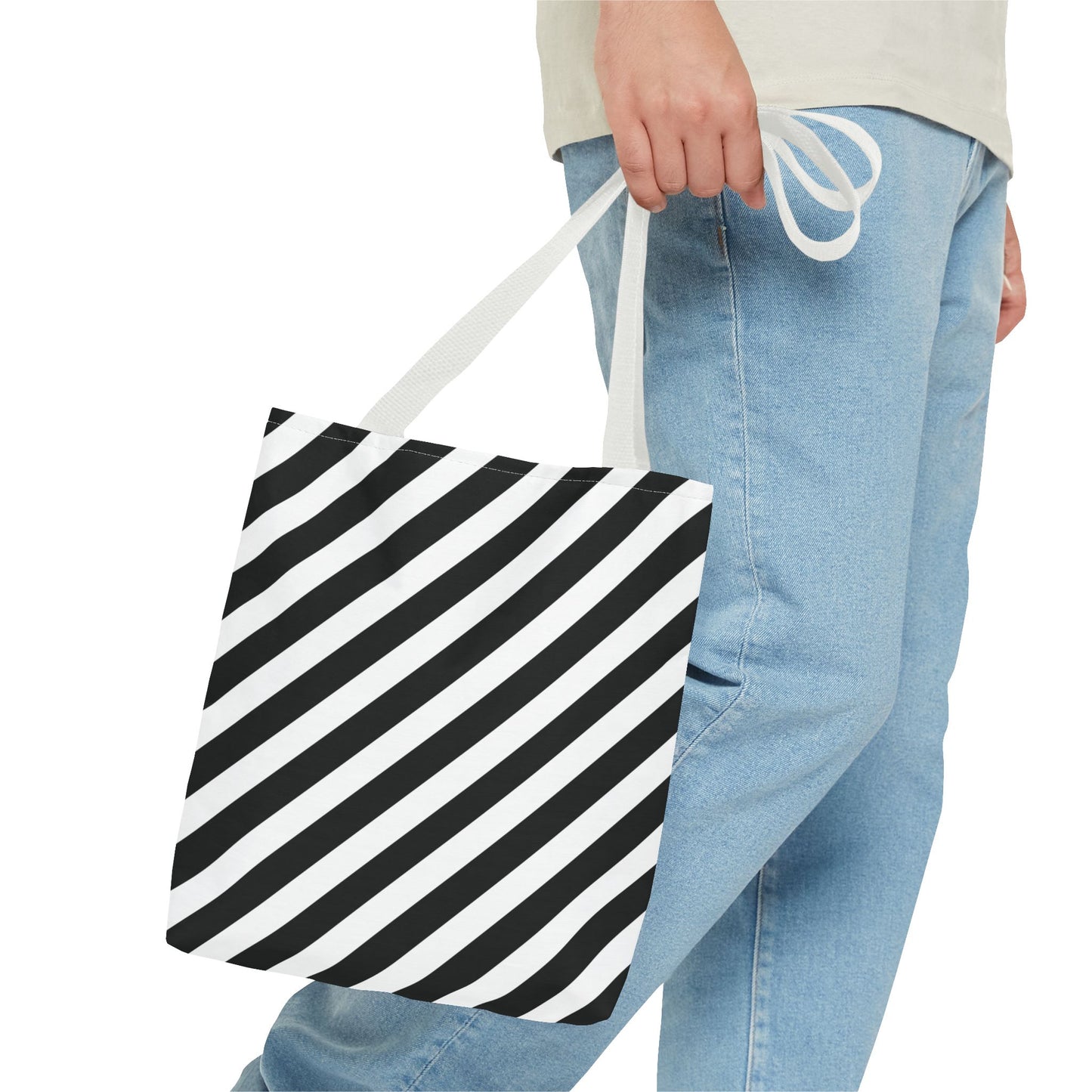 Black and White Diagonal Striped Tote Bag