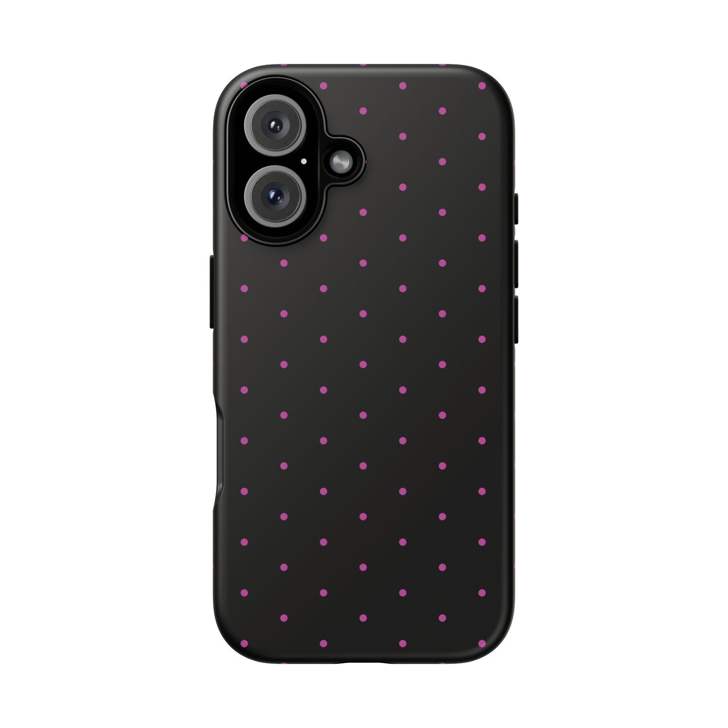 Phone Case, Elegant Pink Dot Black Tough Case for iPhone Samsung Google Pixel Phones, Protective Cover, Hard Shell, Stylish Accessories,
