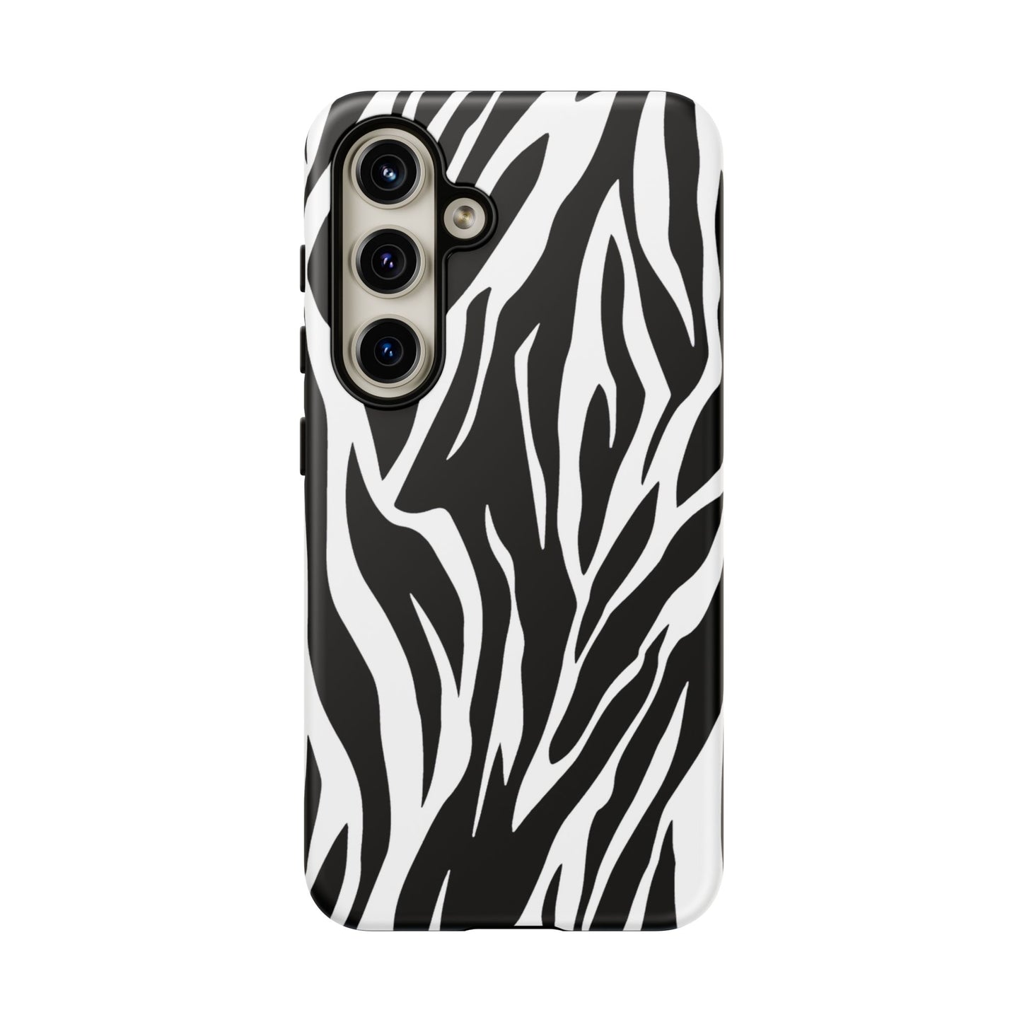 Black White Tiger Print Tough Case Cover for iPhone Samsung and Google phones.