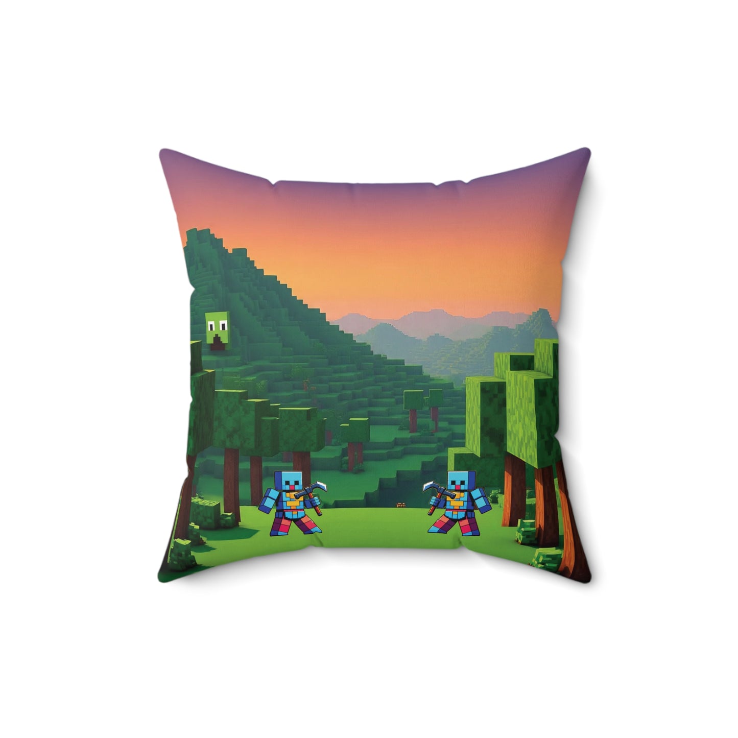 Blocks Adventure Square Pillow, Gamer Decor, Cozy Home Accent, Kids Room Accessory, Video Game Gift