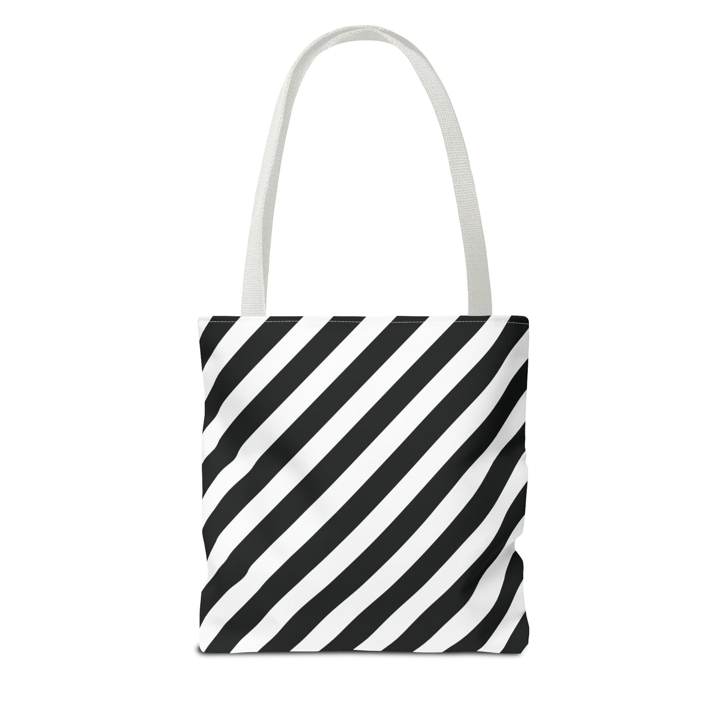 Black and White Diagonal Striped Tote Bag
