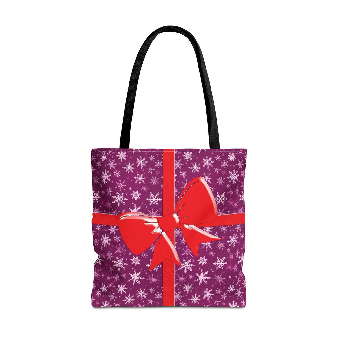 Pink Christmas Tote Bag, Red Bow, Shopping Bag, Black | White | Red Handles, Festive Xmas Gift Large Carryall