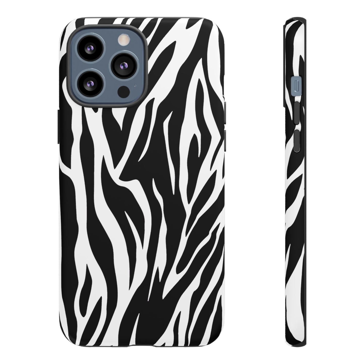 Black White Tiger Print Tough Case Cover for iPhone Samsung and Google phones.