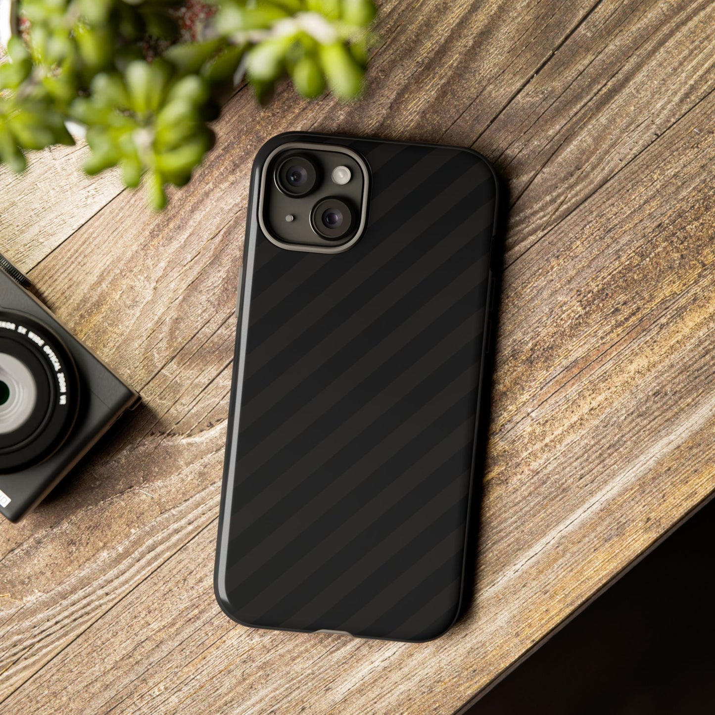 Phone Case, Black Diagonal Pattern Tough Gloss Finish Protective Cover, iPhone, Samsung, Google Pixel, Unique Geometric Design, Gift