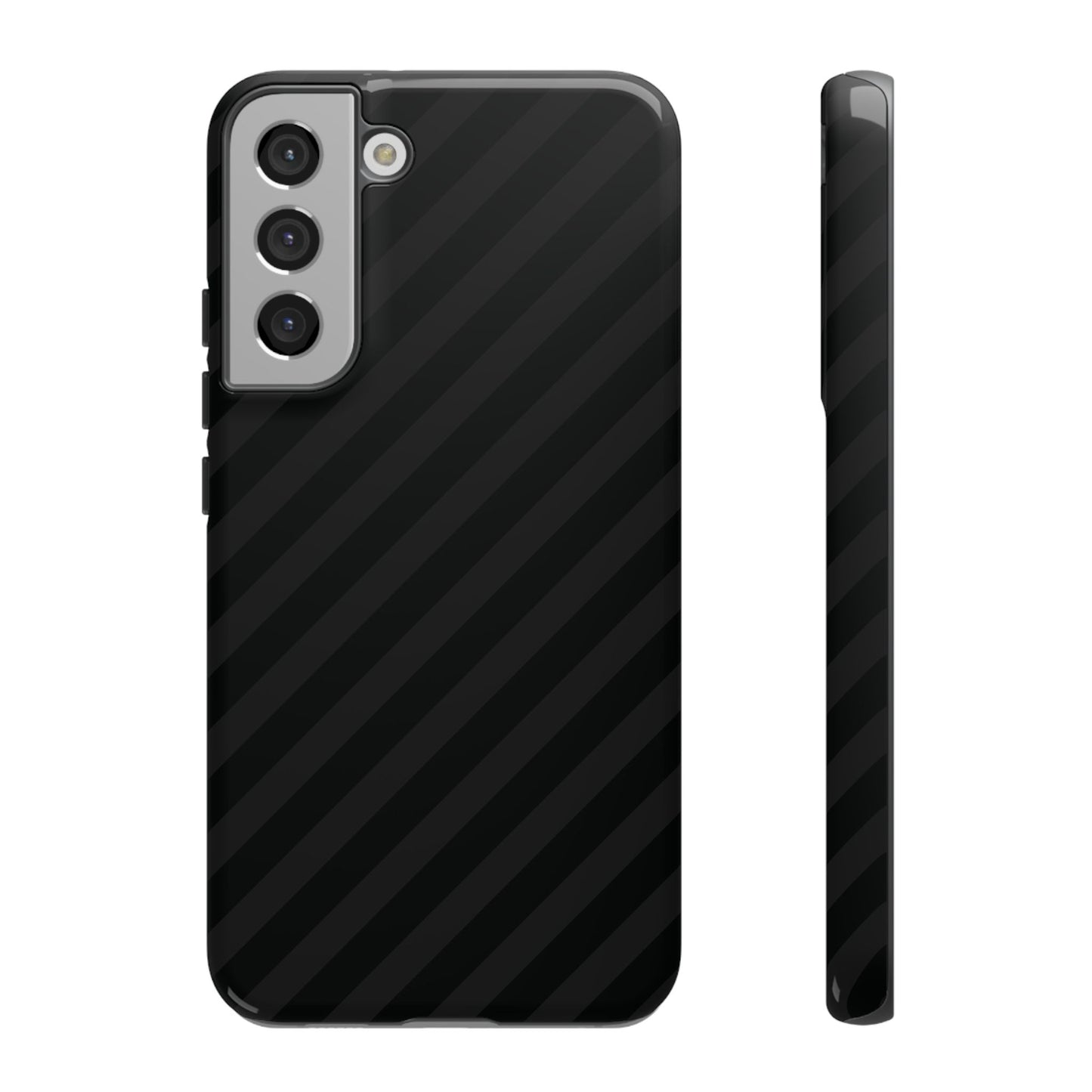 Phone Case, Black Diagonal Pattern Tough Gloss Finish Protective Cover, iPhone, Samsung, Google Pixel, Unique Geometric Design, Gift