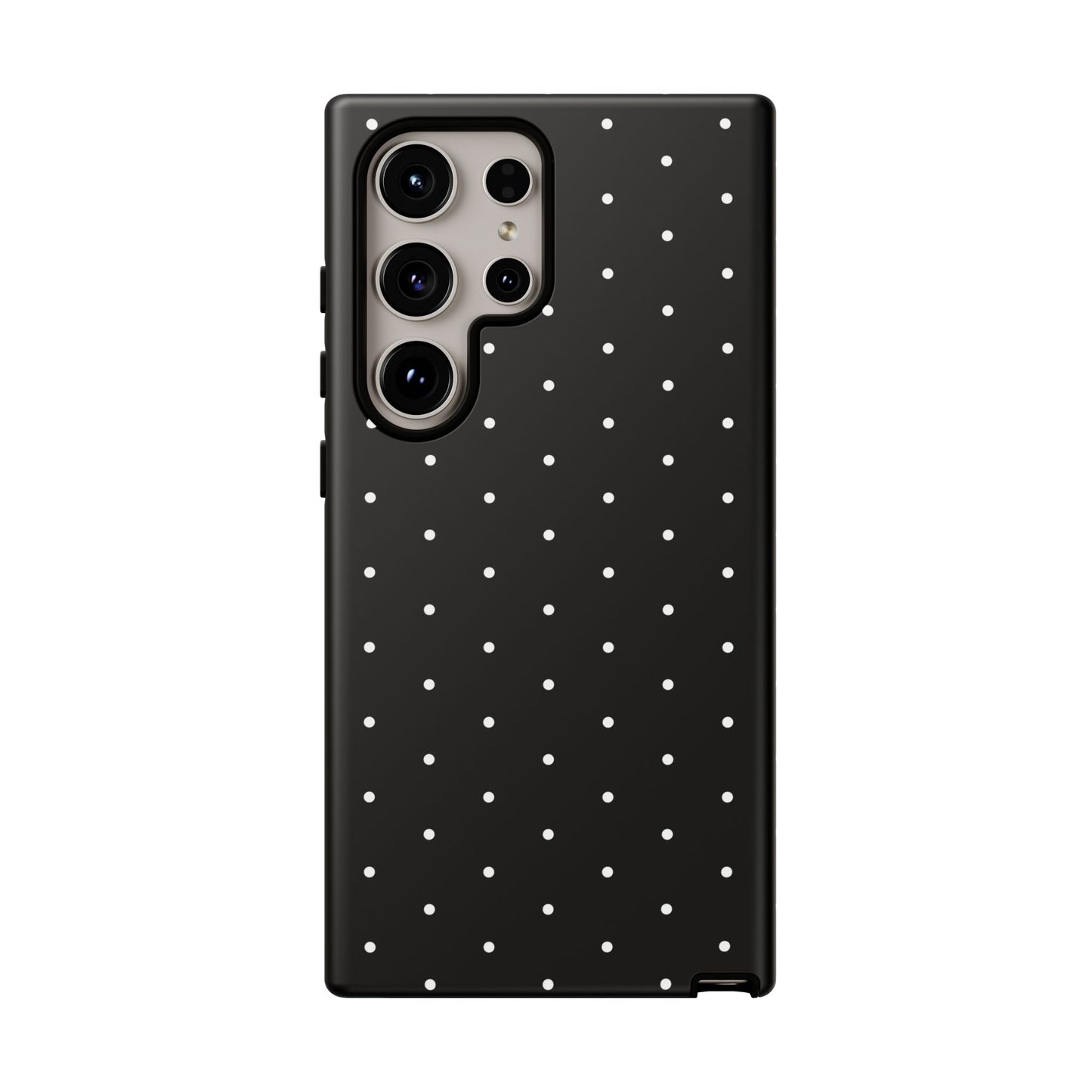 Phone Case, Elegant Black Tough Case with White Dots, Stylish Protective Cover, Minimalist Design, Gift for Her, Birthday Present, Christmas