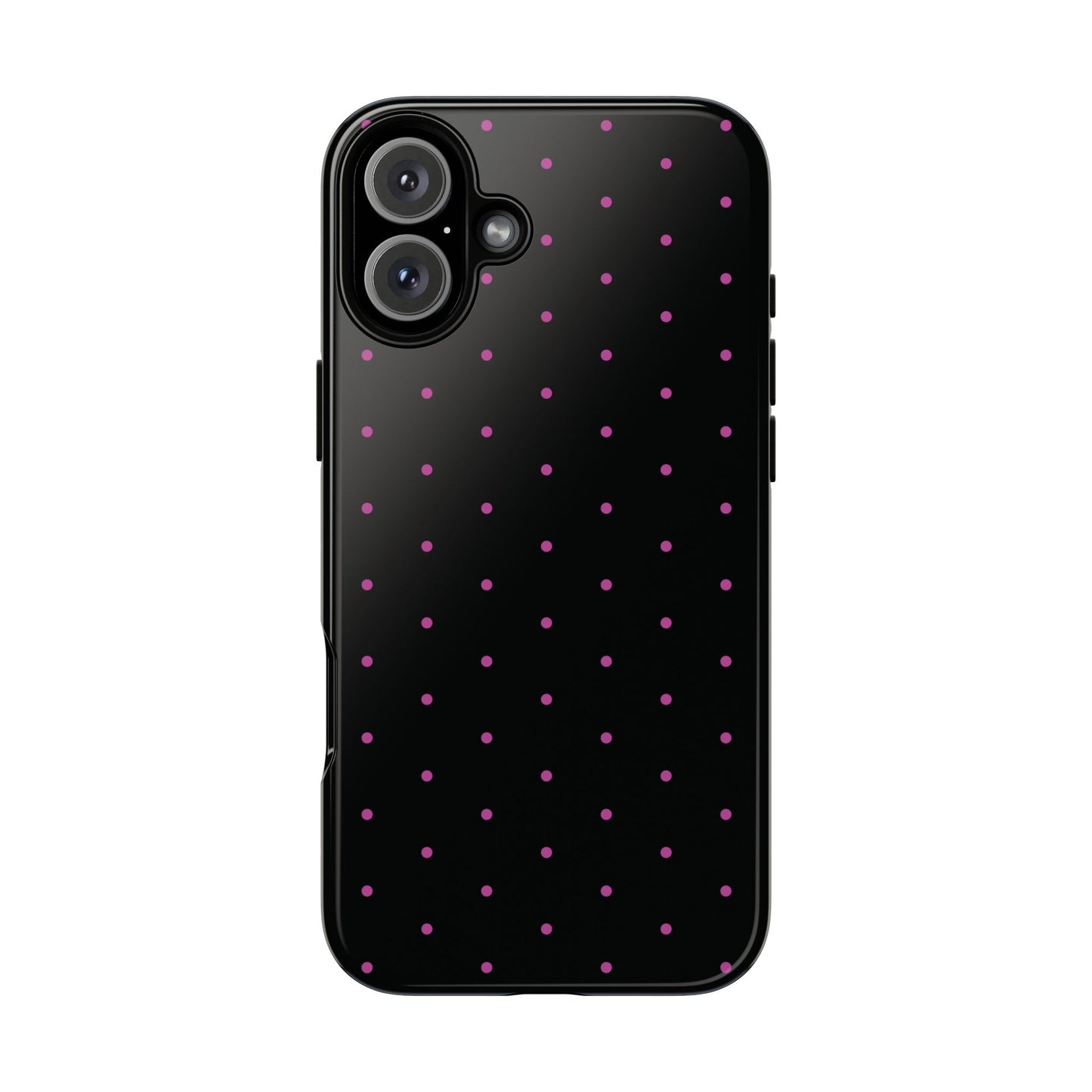Phone Case, Elegant Pink Dot Black Tough Case for iPhone Samsung Google Pixel Phones, Protective Cover, Hard Shell, Stylish Accessories,