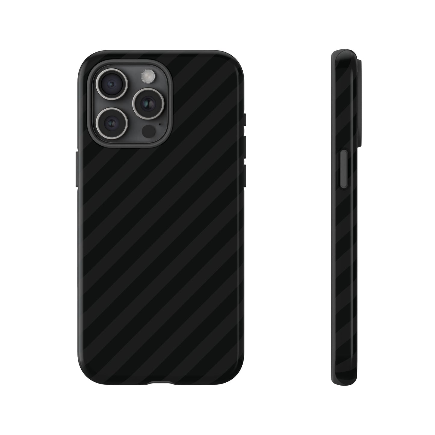 Phone Case, Black Diagonal Pattern Tough Gloss Finish Protective Cover, iPhone, Samsung, Google Pixel, Unique Geometric Design, Gift