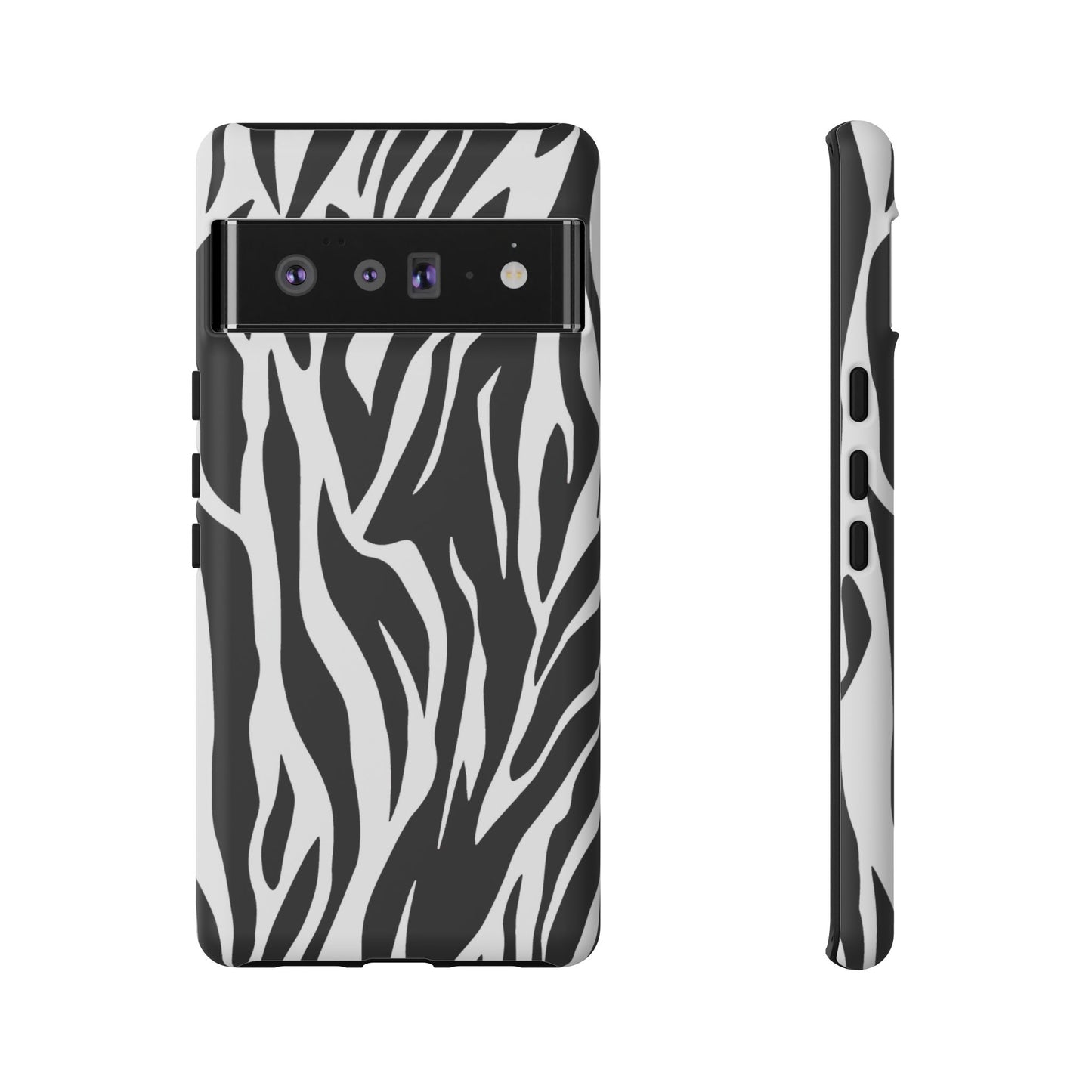 Black White Tiger Print Tough Case Cover for iPhone Samsung and Google phones.