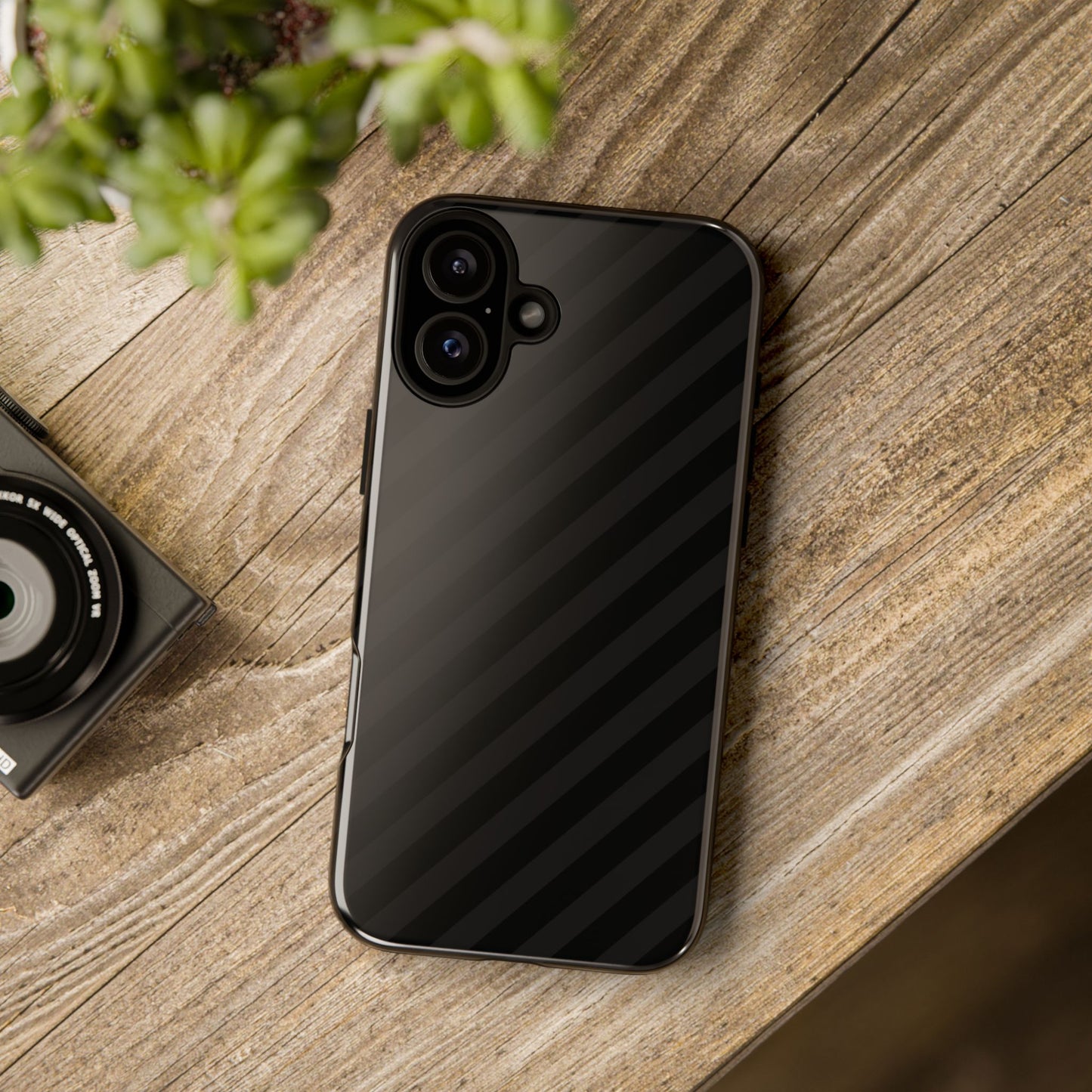 Phone Case, Black Diagonal Pattern Tough Gloss Finish Protective Cover, iPhone, Samsung, Google Pixel, Unique Geometric Design, Gift