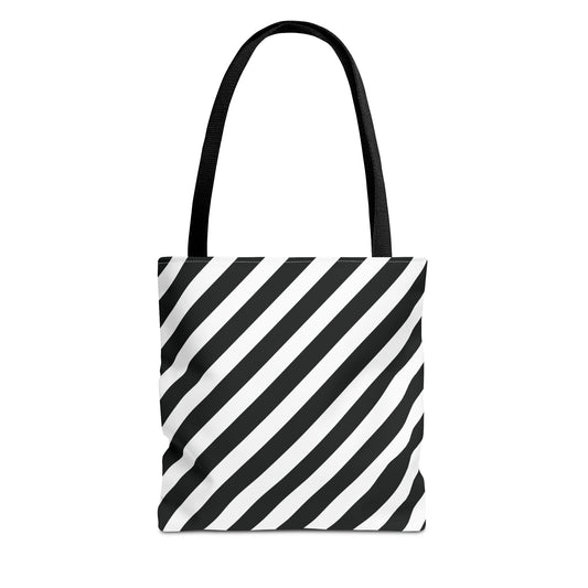 Black and White Diagonal Striped Tote Bag