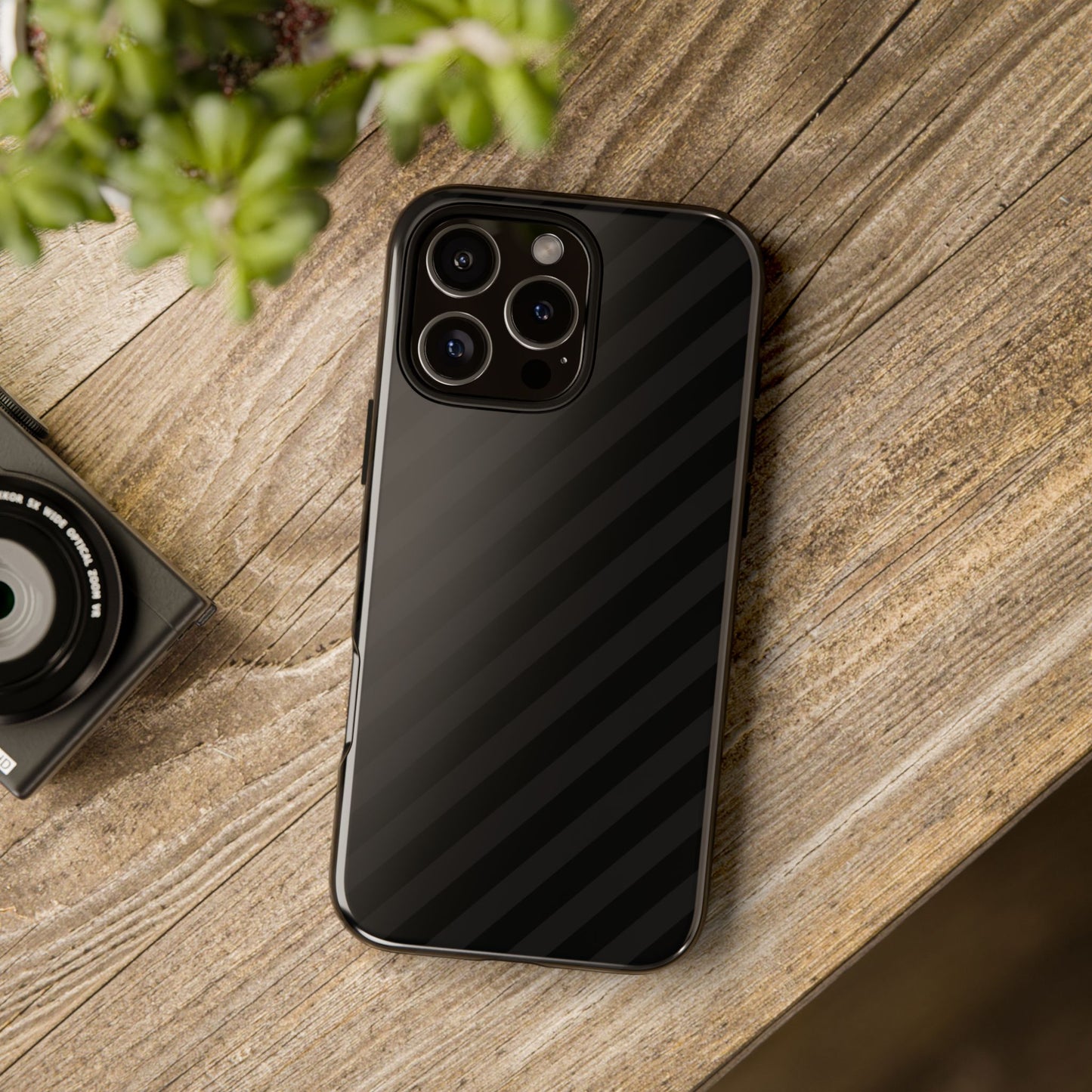 Phone Case, Black Diagonal Pattern Tough Gloss Finish Protective Cover, iPhone, Samsung, Google Pixel, Unique Geometric Design, Gift