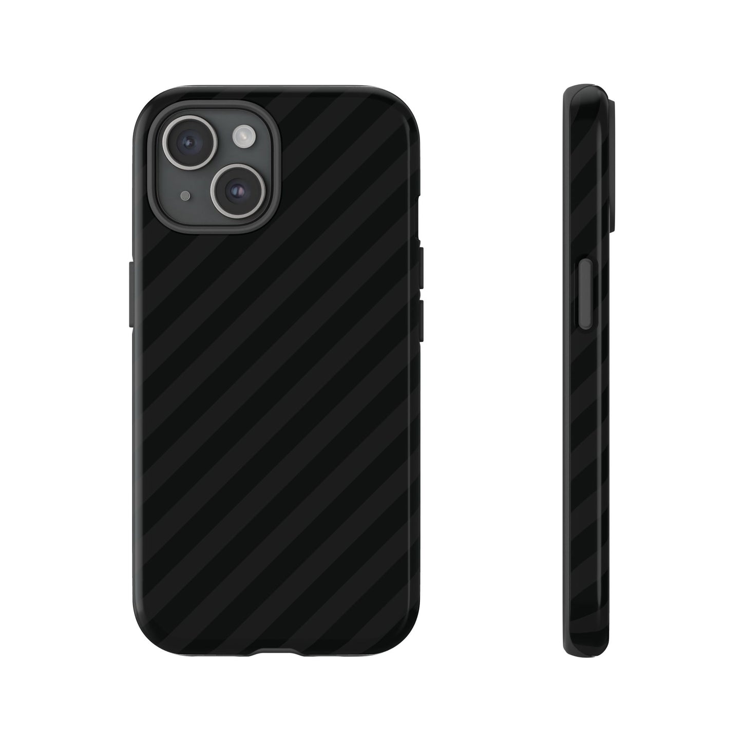 Phone Case, Black Diagonal Pattern Tough Gloss Finish Protective Cover, iPhone, Samsung, Google Pixel, Unique Geometric Design, Gift
