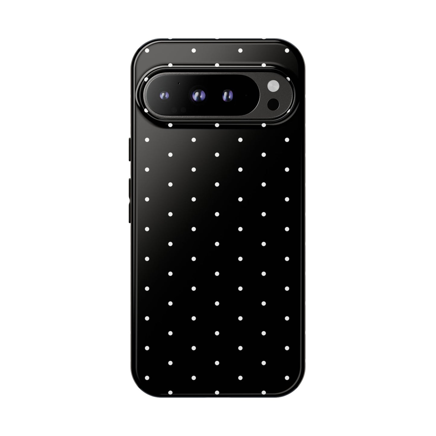 Phone Case, Elegant Black Tough Case with White Dots, Stylish Protective Cover, Minimalist Design, Gift for Her, Birthday Present, Christmas