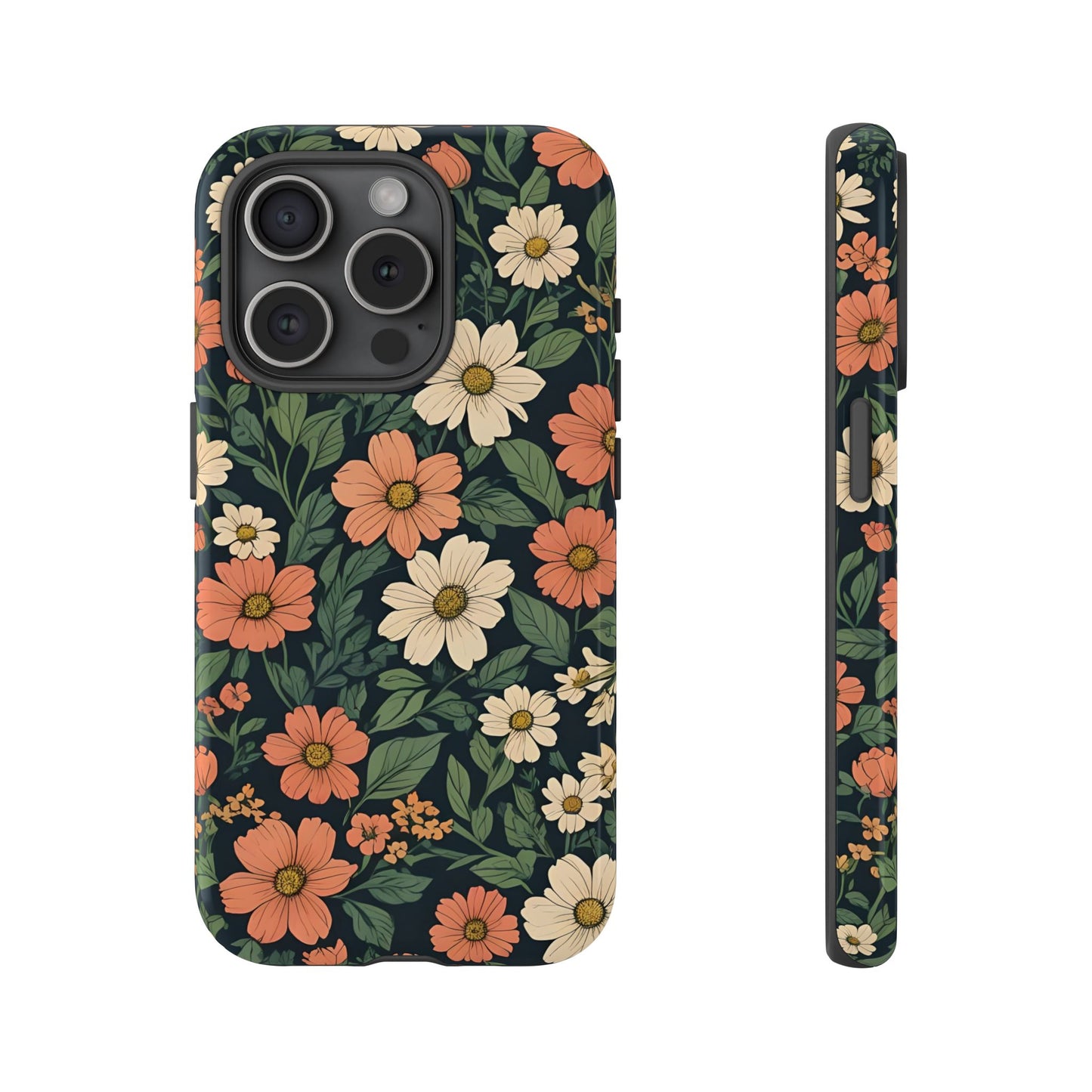 Orange & White Floral Phone Case Elegant Protection for iPhone, Samsung S and Google Pixel Phones