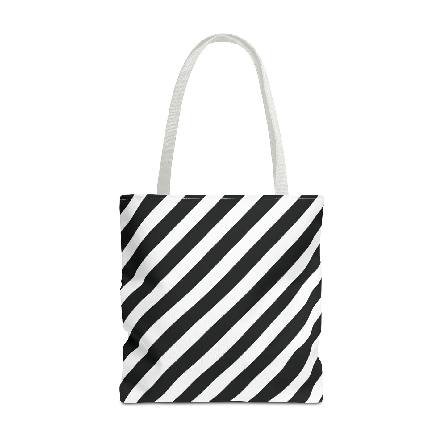 Black and White Diagonal Striped Tote Bag