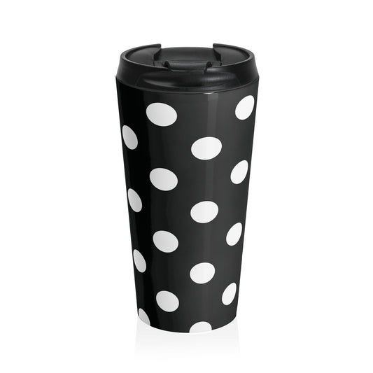 Black and White Polka Dot Stainless Steel Travel Mug, Eco-Friendly, Large Drink Tumbler.