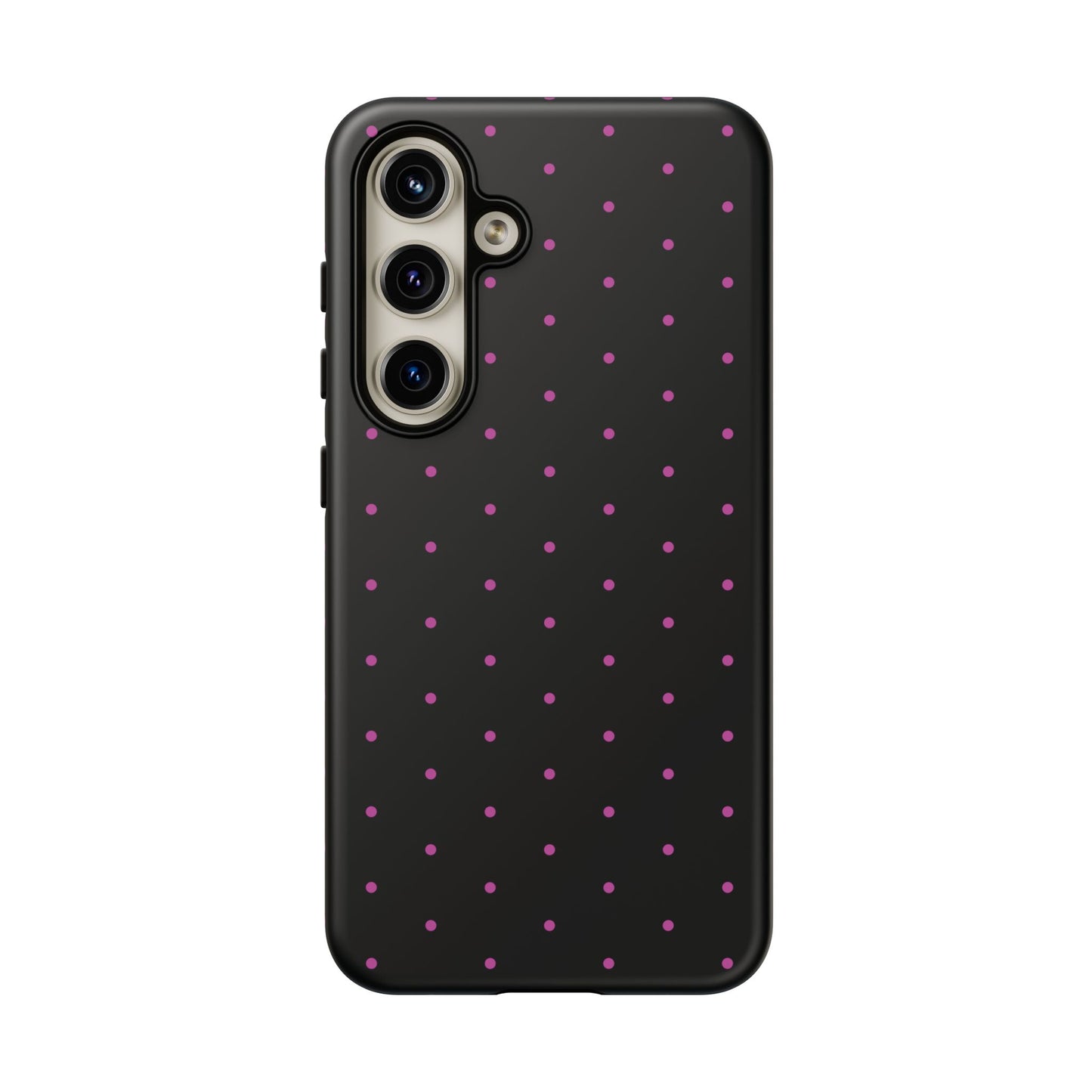 Phone Case, Elegant Pink Dot Black Tough Case for iPhone Samsung Google Pixel Phones, Protective Cover, Hard Shell, Stylish Accessories,