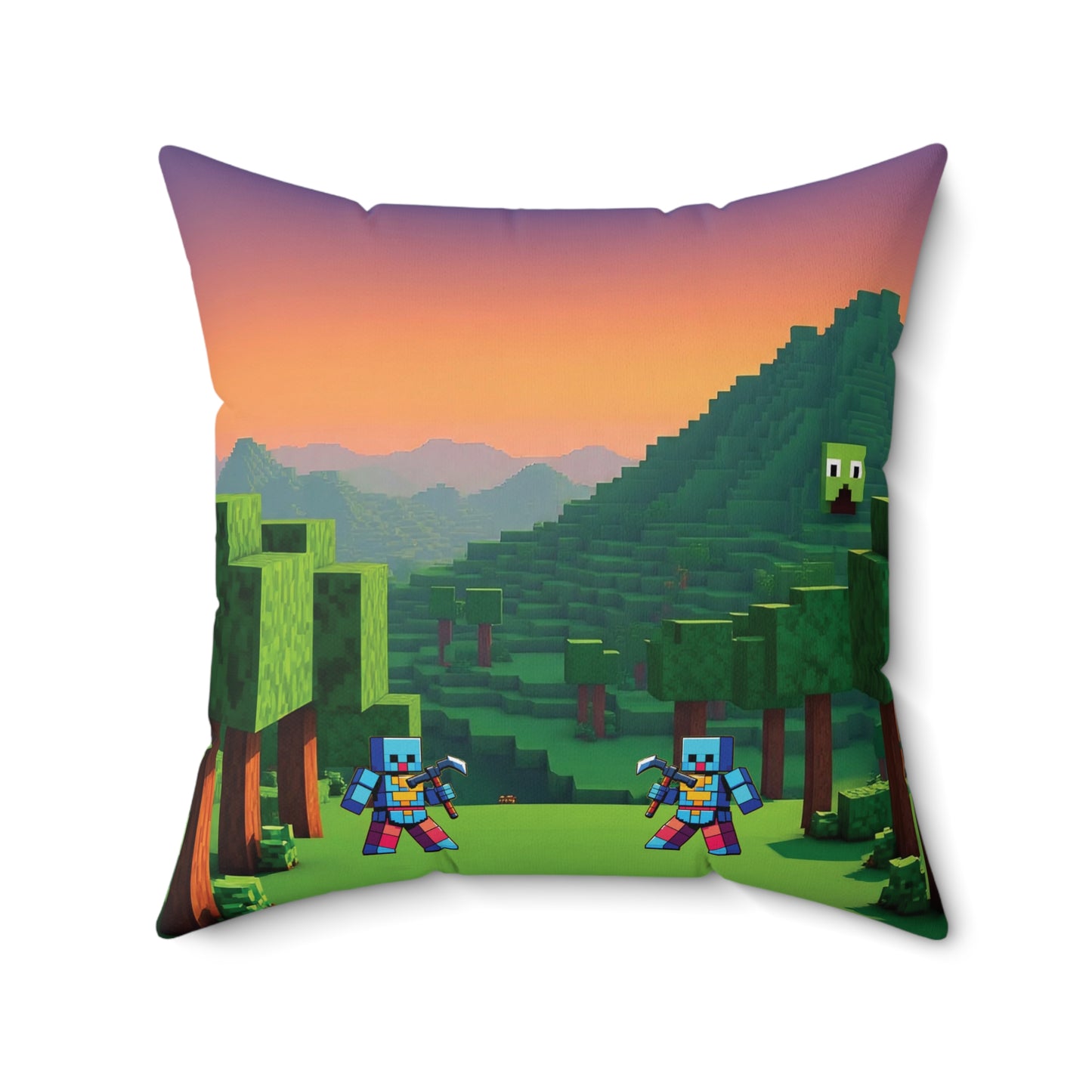 Blocks Adventure Square Pillow, Gamer Decor, Cozy Home Accent, Kids Room Accessory, Video Game Gift