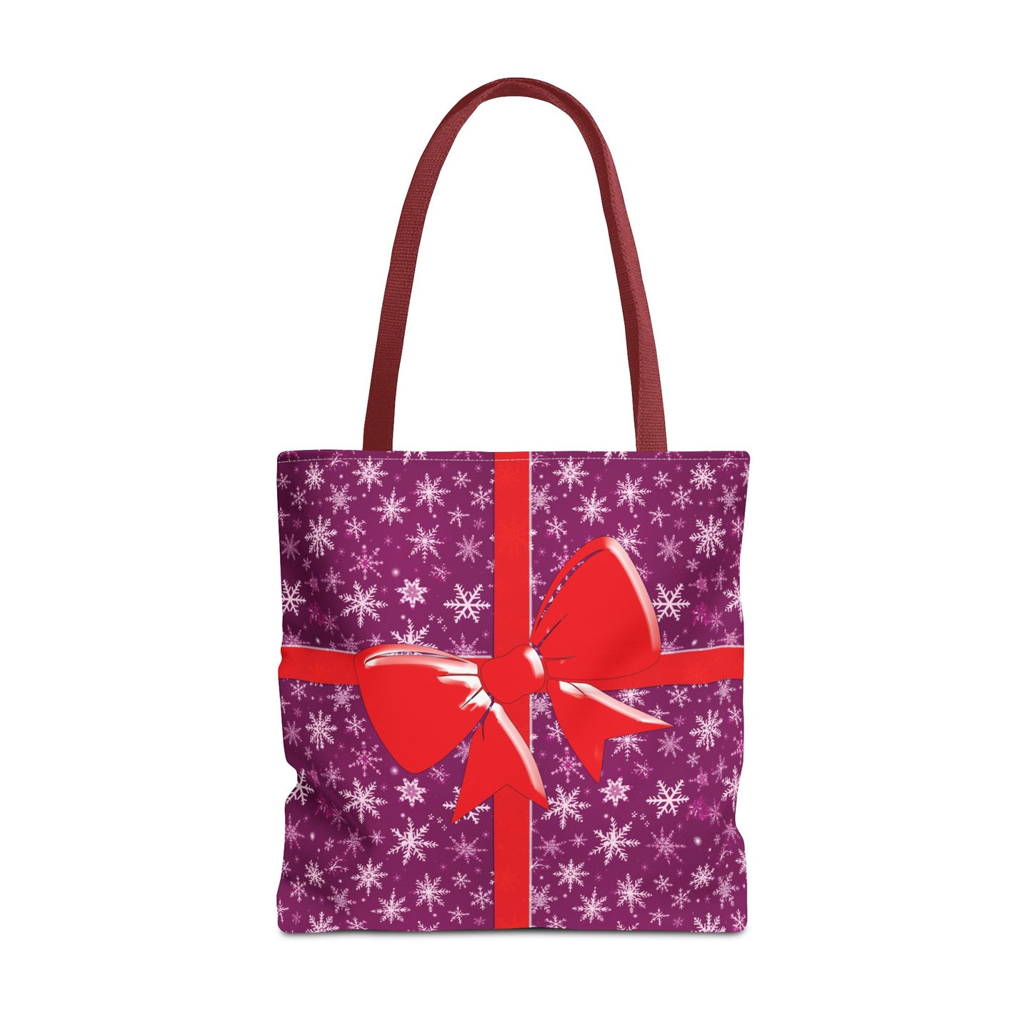 Pink Christmas Tote Bag, Red Bow, Shopping Bag, Black | White | Red Handles, Festive Xmas Gift Large Carryall