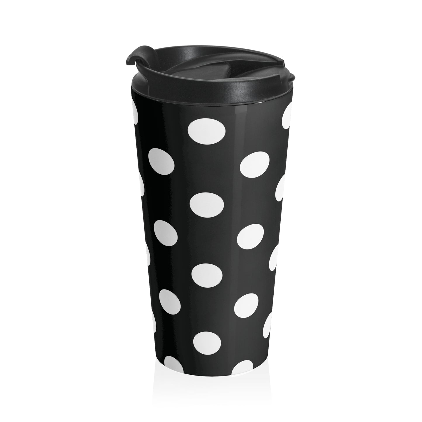 Black and White Polka Dot Stainless Steel Travel Mug, Eco-Friendly, Large Drink Tumbler.