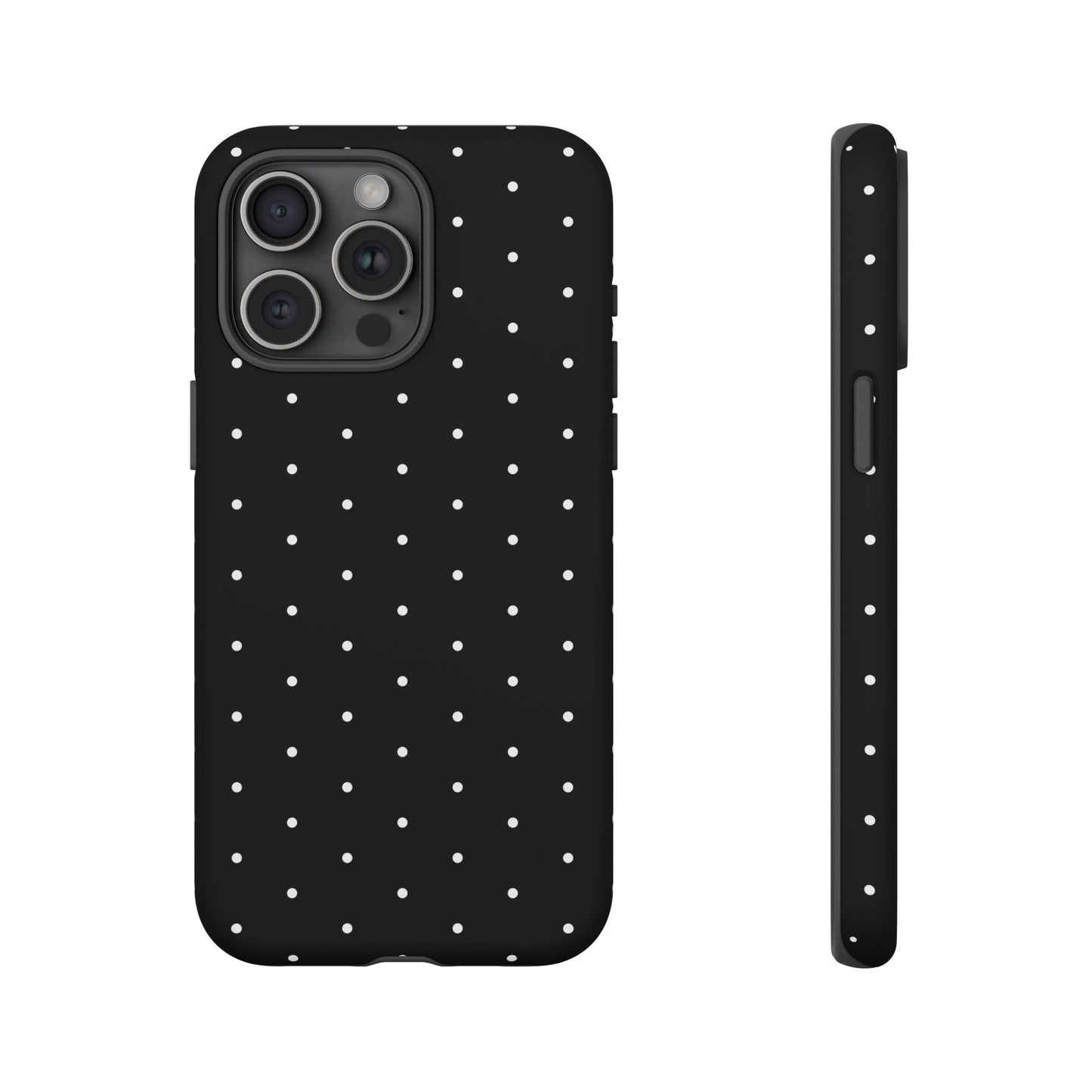 Phone Case, Elegant Black Tough Case with White Dots, Stylish Protective Cover, Minimalist Design, Gift for Her, Birthday Present, Christmas