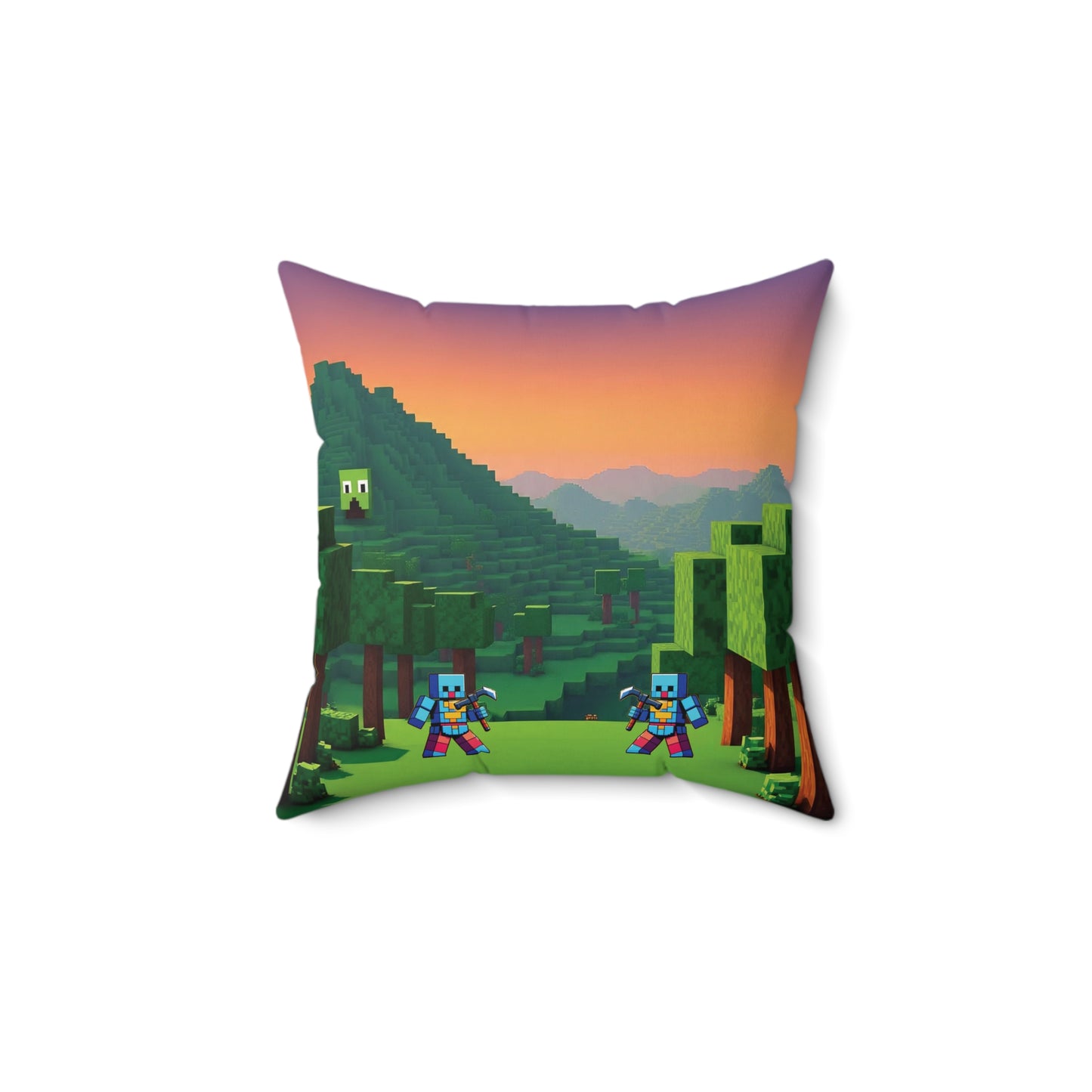 Blocks Adventure Square Pillow, Gamer Decor, Cozy Home Accent, Kids Room Accessory, Video Game Gift