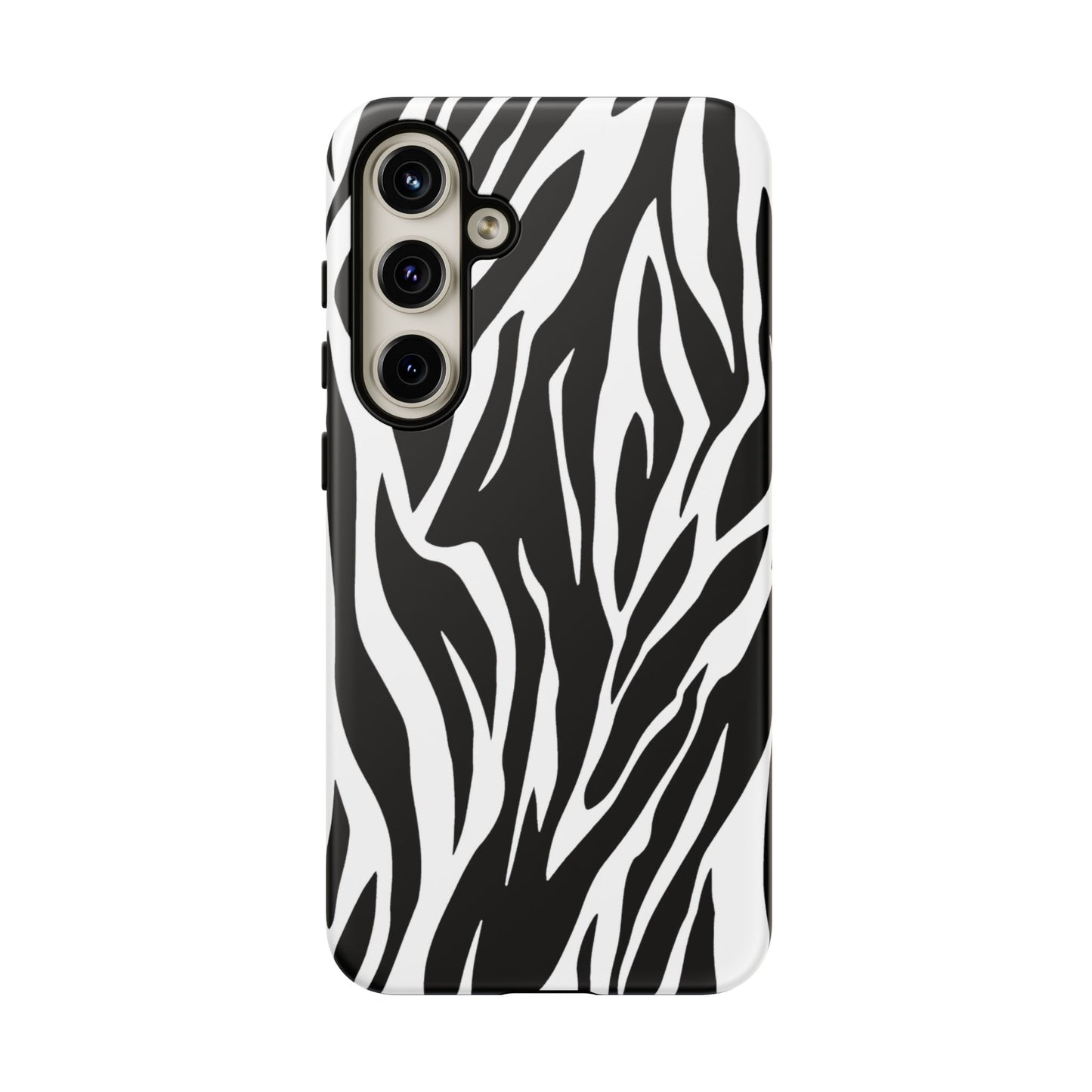 Black White Tiger Print Tough Case Cover for iPhone Samsung and Google phones.