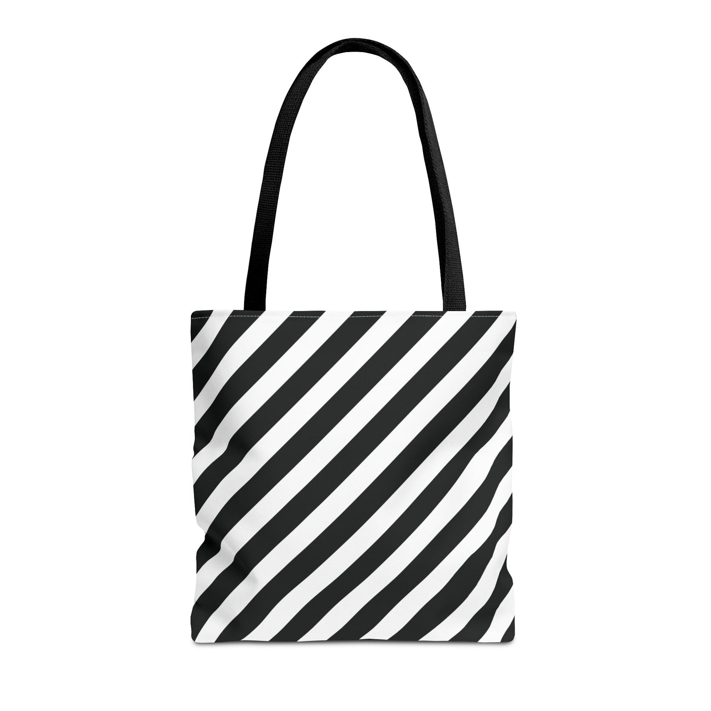 Black and White Diagonal Striped Tote Bag
