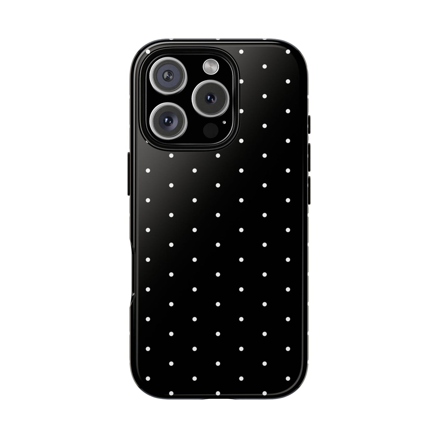 Phone Case, Elegant Black Tough Case with White Dots, Stylish Protective Cover, Minimalist Design, Gift for Her, Birthday Present, Christmas