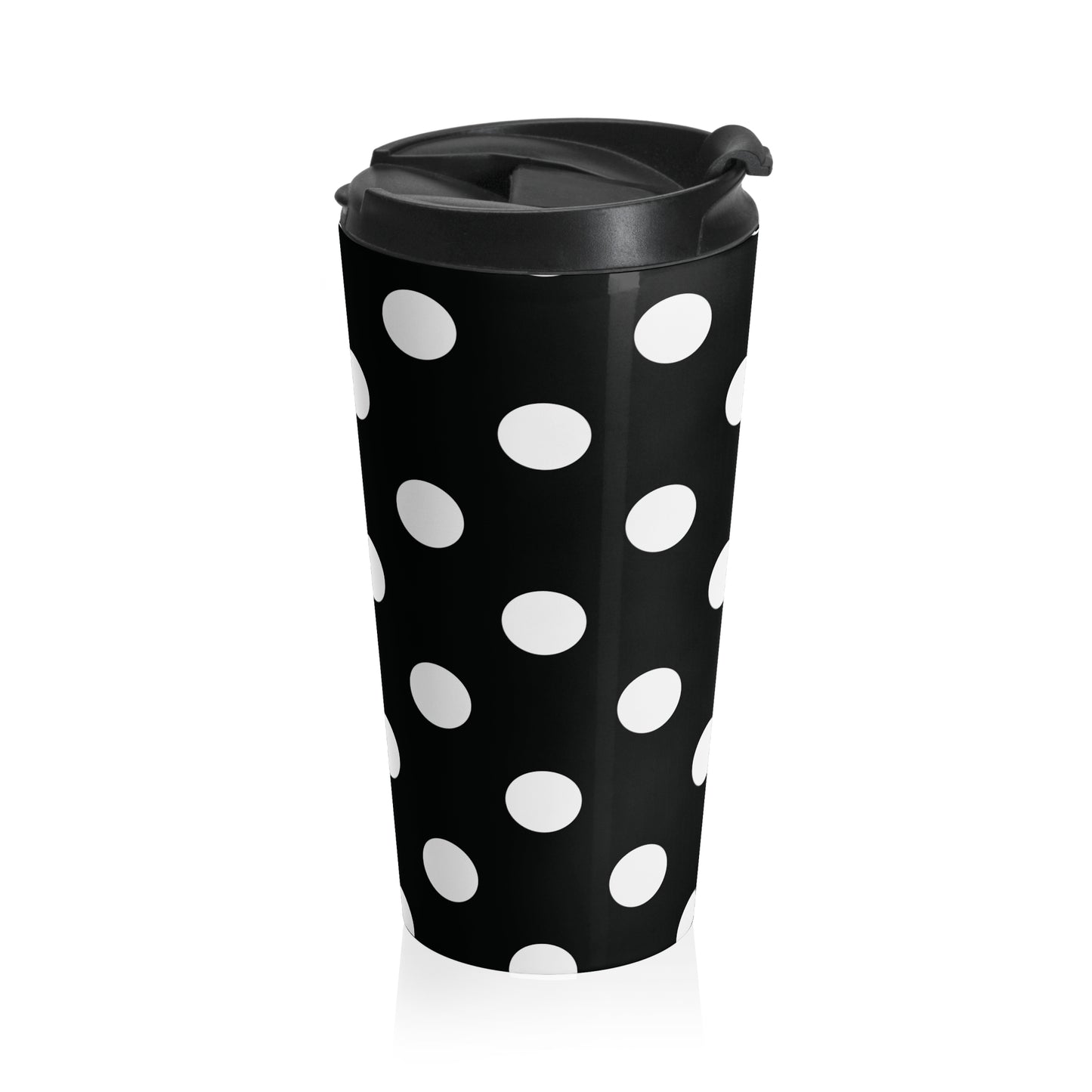 Black and White Polka Dot Stainless Steel Travel Mug, Eco-Friendly, Large Drink Tumbler.
