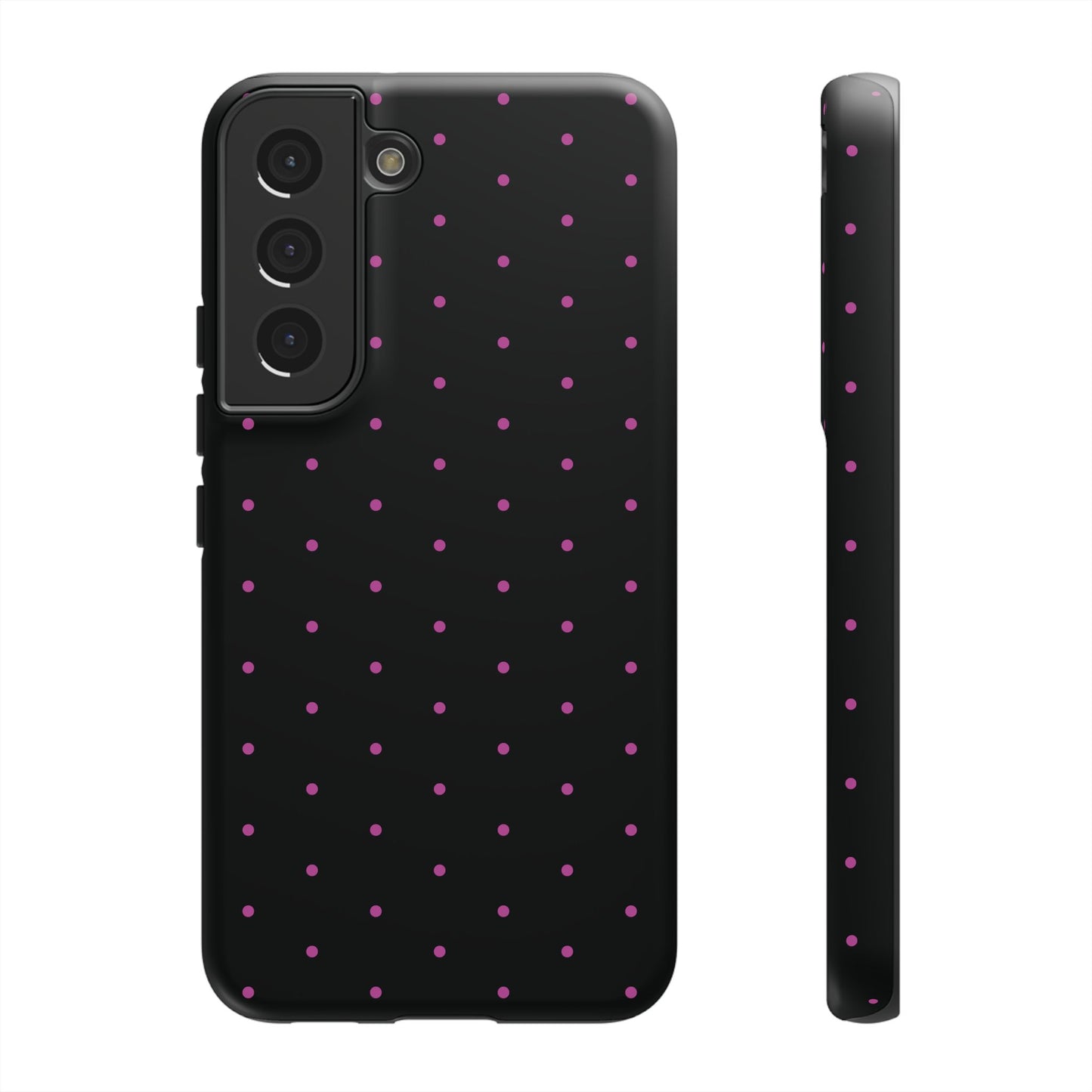 Phone Case, Elegant Pink Dot Black Tough Case for iPhone Samsung Google Pixel Phones, Protective Cover, Hard Shell, Stylish Accessories,