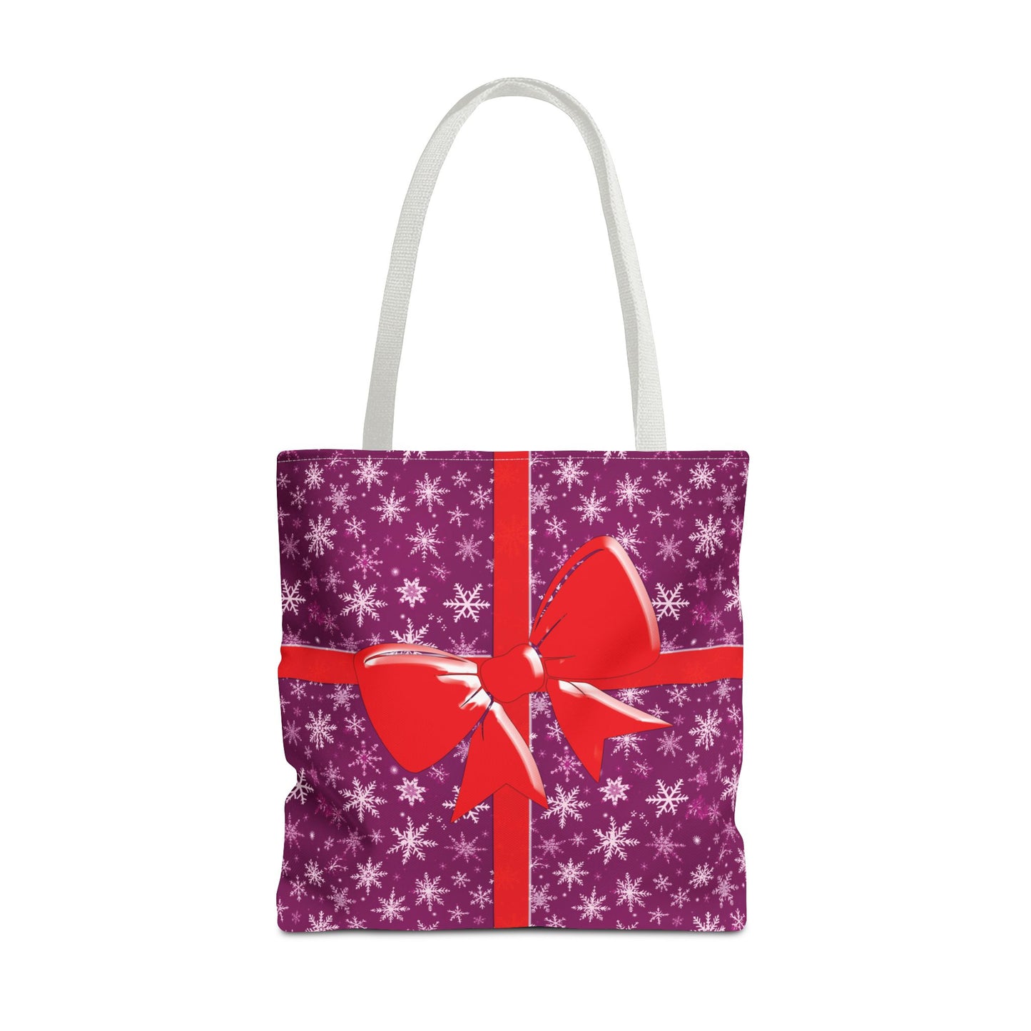 Pink Christmas Tote Bag, Red Bow, Shopping Bag, Black | White | Red Handles, Festive Xmas Gift Large Carryall