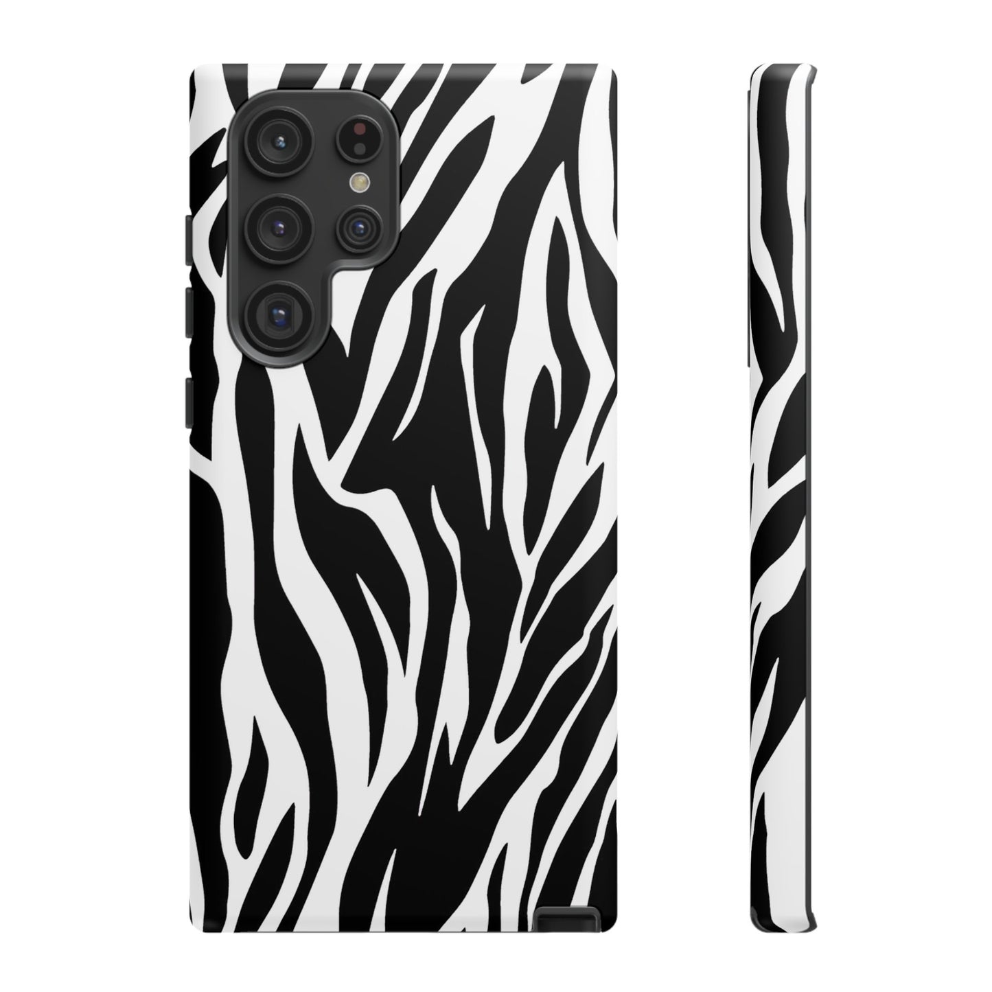 Black White Tiger Print Tough Case Cover for iPhone Samsung and Google phones.