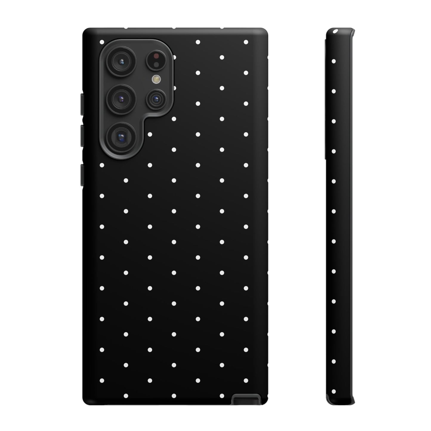 Phone Case, Elegant Black Tough Case with White Dots, Stylish Protective Cover, Minimalist Design, Gift for Her, Birthday Present, Christmas