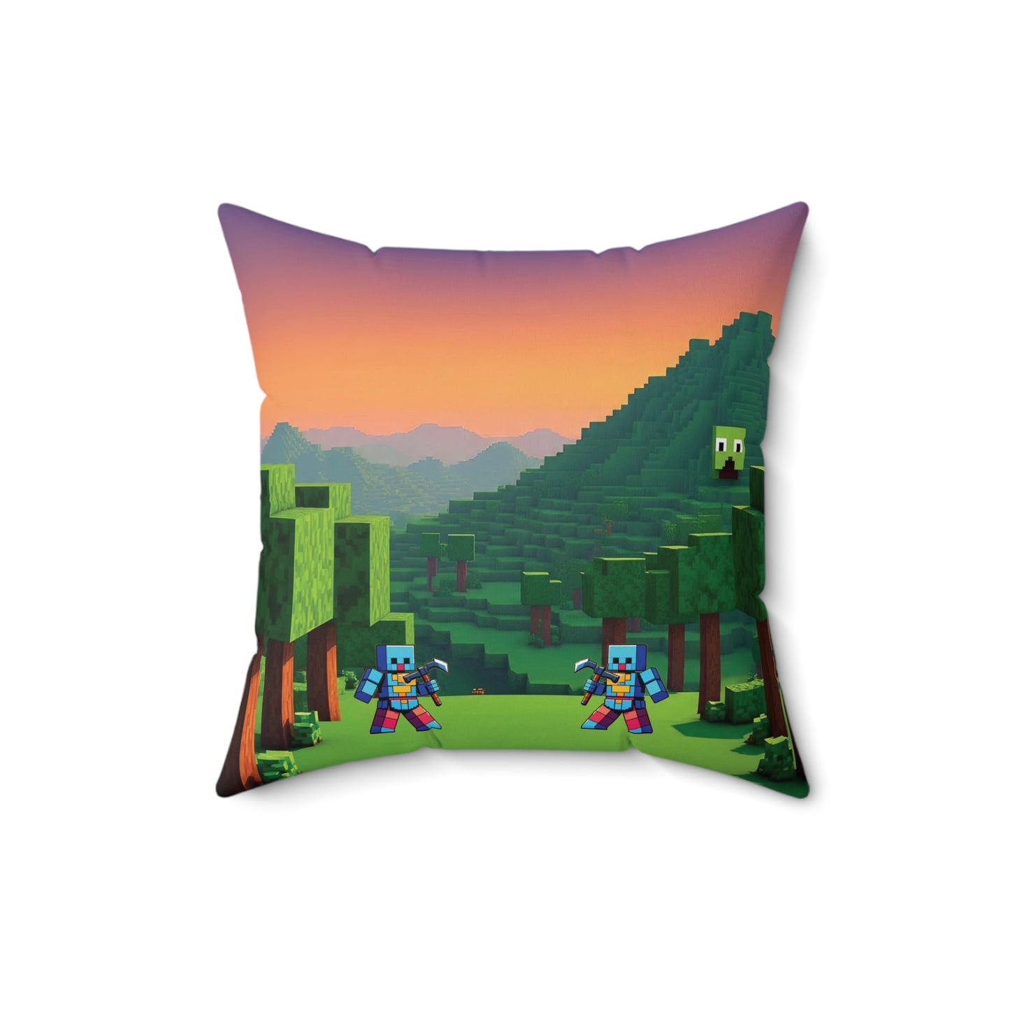 Blocks Adventure Square Pillow, Gamer Decor, Cozy Home Accent, Kids Room Accessory, Video Game Gift