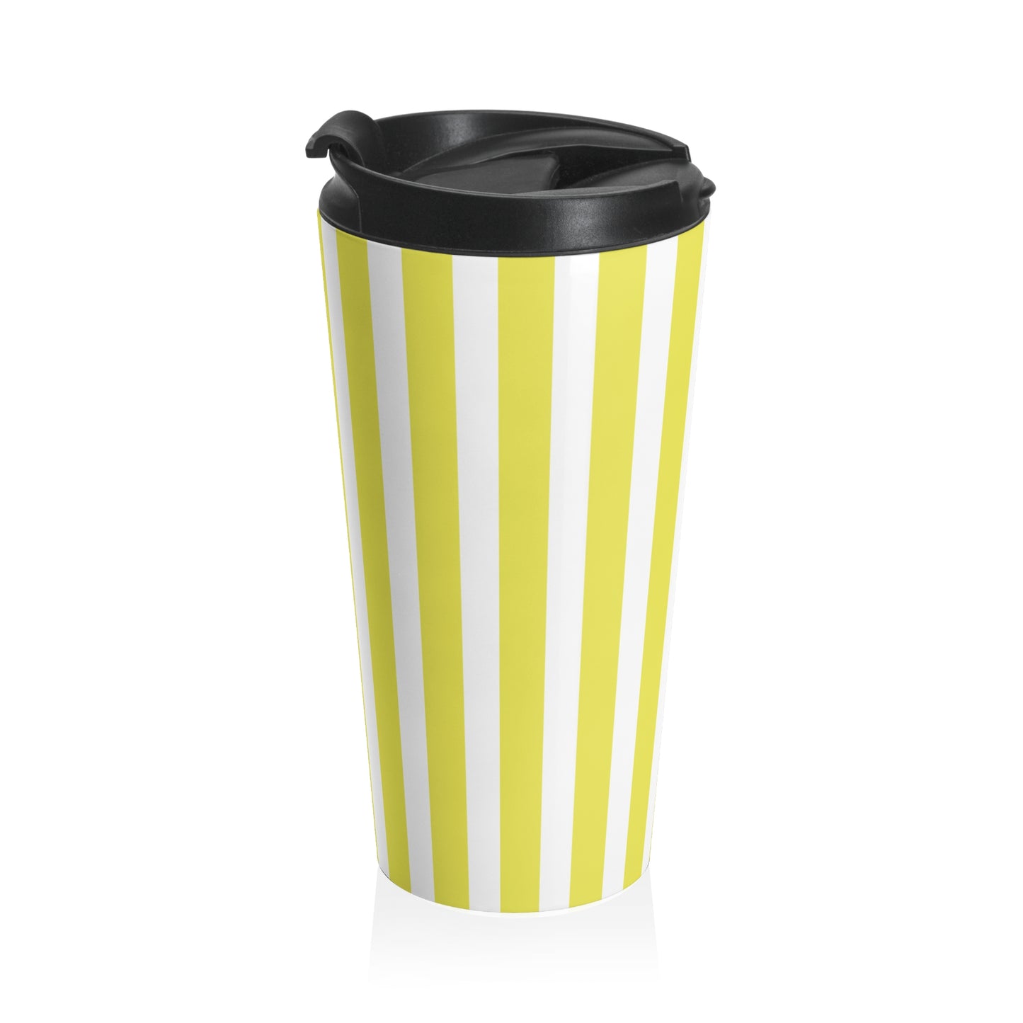 Vintage Bright Yellow Striped Stainless Steel Travel Mug, Retro Insulated Coffee Cup, Reusable Tea Tumbler Gift