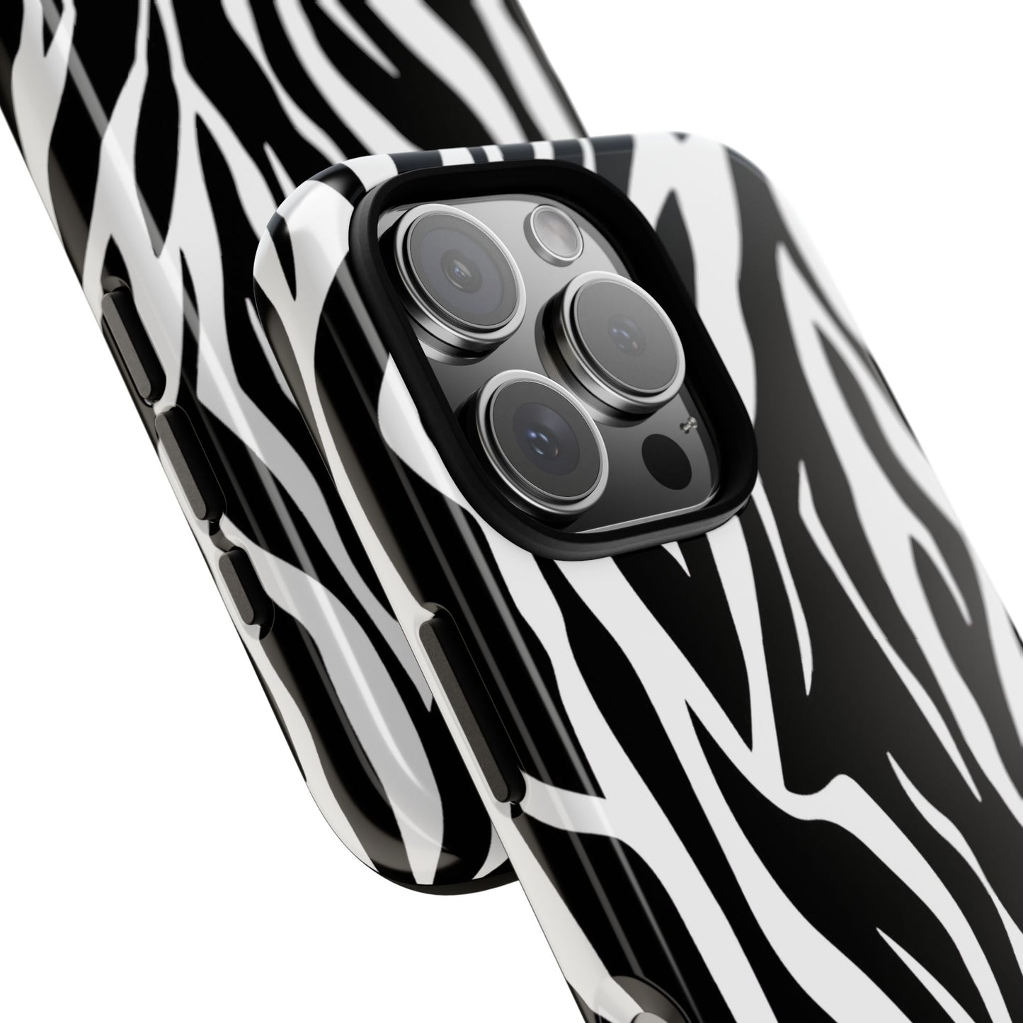 Black White Tiger Print Tough Case Cover for iPhone Samsung and Google phones.