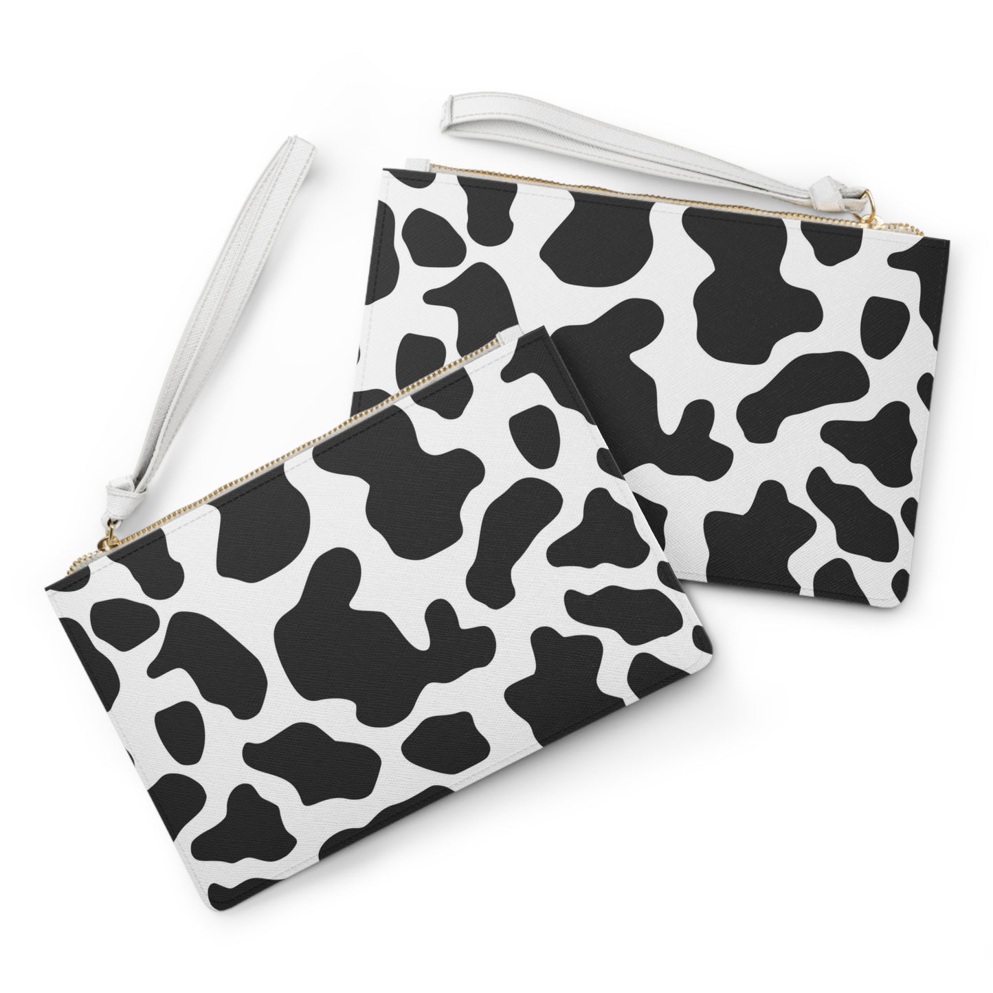 Cow Print Black White Clutch Bag With Hand Strap