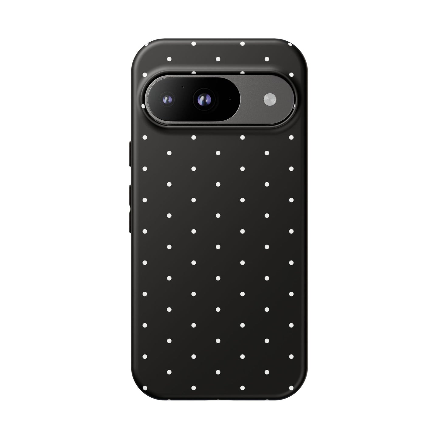 Phone Case, Elegant Black Tough Case with White Dots, Stylish Protective Cover, Minimalist Design, Gift for Her, Birthday Present, Christmas