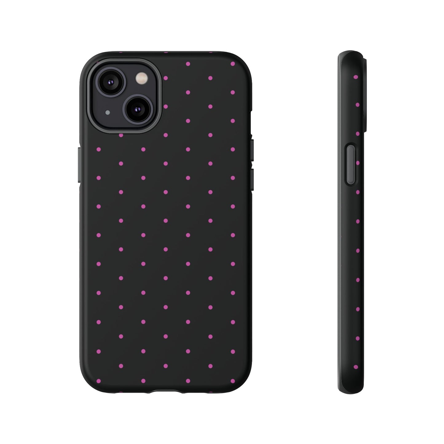Phone Case, Elegant Pink Dot Black Tough Case for iPhone Samsung Google Pixel Phones, Protective Cover, Hard Shell, Stylish Accessories,