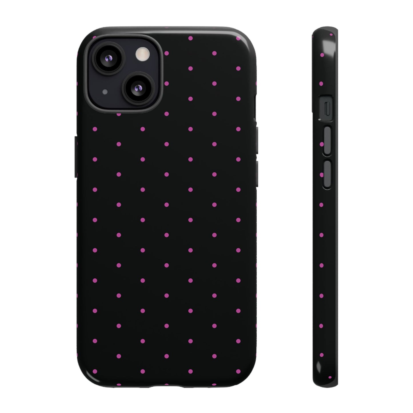 Phone Case, Elegant Pink Dot Black Tough Case for iPhone Samsung Google Pixel Phones, Protective Cover, Hard Shell, Stylish Accessories,