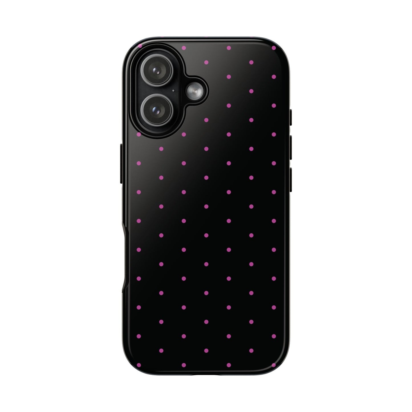 Phone Case, Elegant Pink Dot Black Tough Case for iPhone Samsung Google Pixel Phones, Protective Cover, Hard Shell, Stylish Accessories,