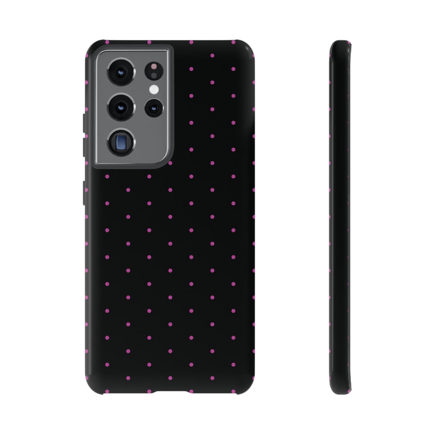 Phone Case, Elegant Pink Dot Black Tough Case for iPhone Samsung Google Pixel Phones, Protective Cover, Hard Shell, Stylish Accessories,