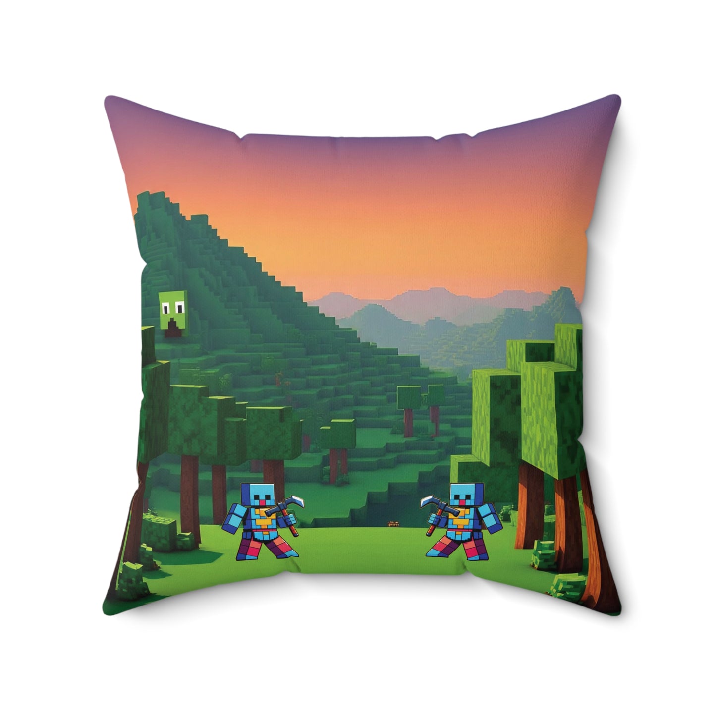 Blocks Adventure Square Pillow, Gamer Decor, Cozy Home Accent, Kids Room Accessory, Video Game Gift