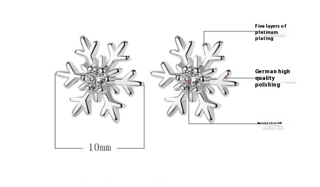 Delicate Petite Snowflake Stud Earrings with Sparkling Zircon Accent - White Diamond