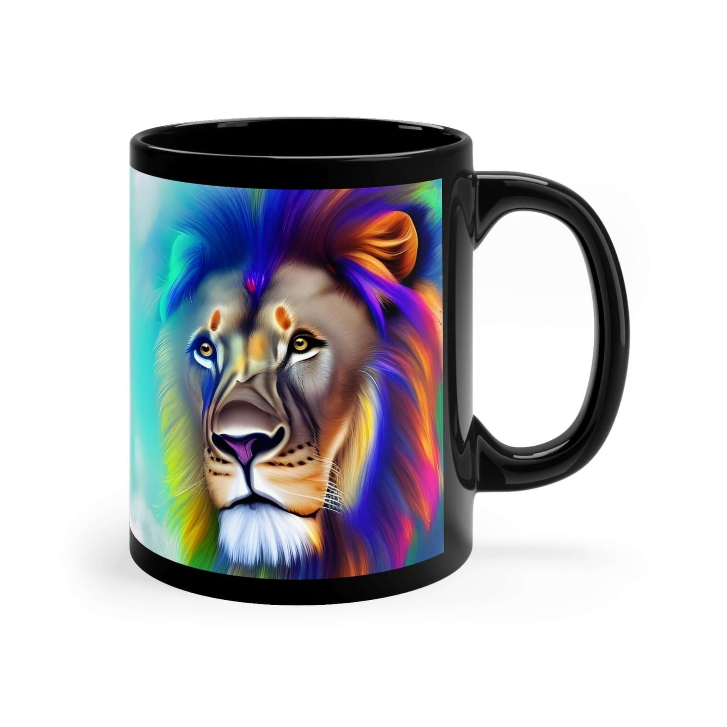 Lion Rainbow Black Mug